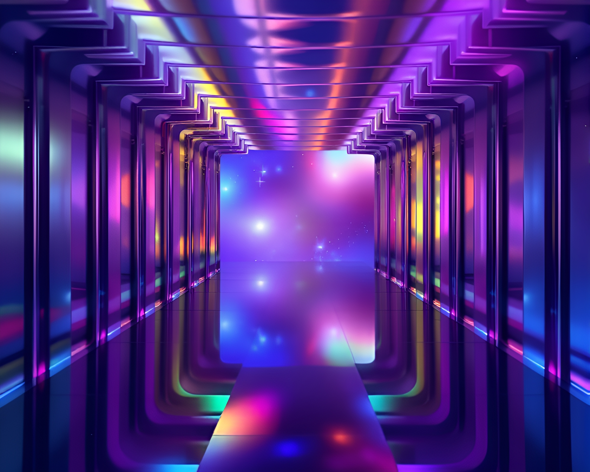 Galactic Mirror Maze: Low-Poly 3D Render – free AI stock image
