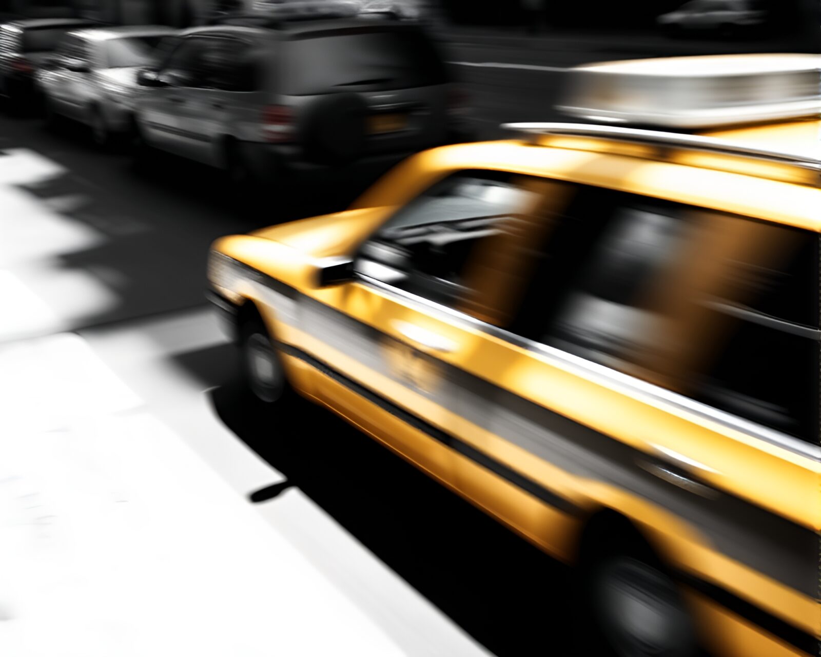 Geometrically abstracted cityscape with blurred taxi streaks