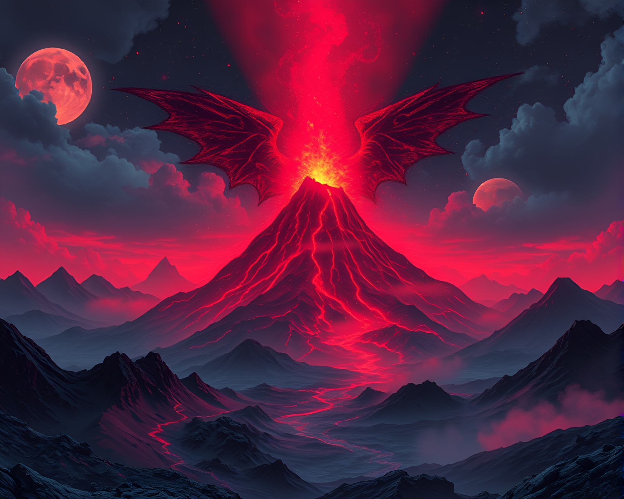 Volcanic Chimera in Synthwave Digital Noise – free AI stock image