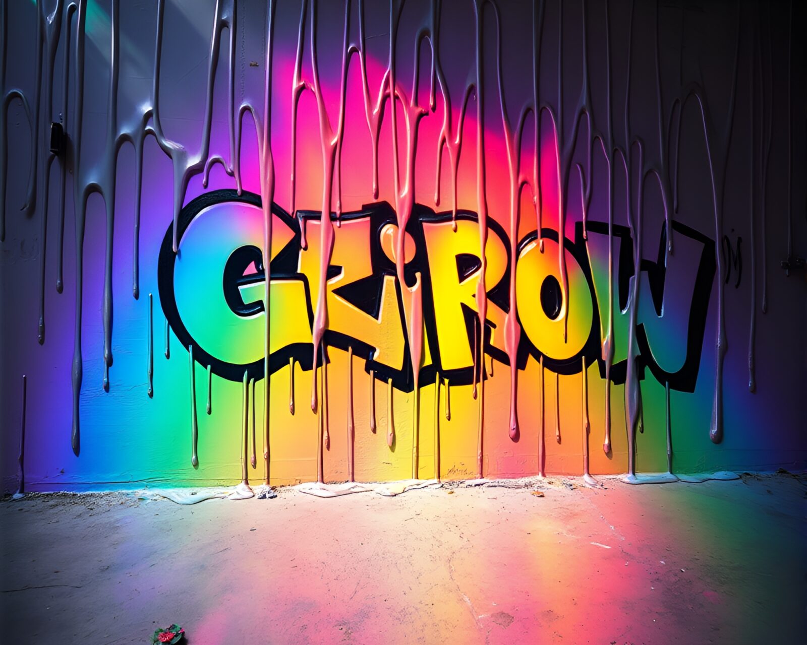 Colorful holographic graffiti paint dripping in dynamic range