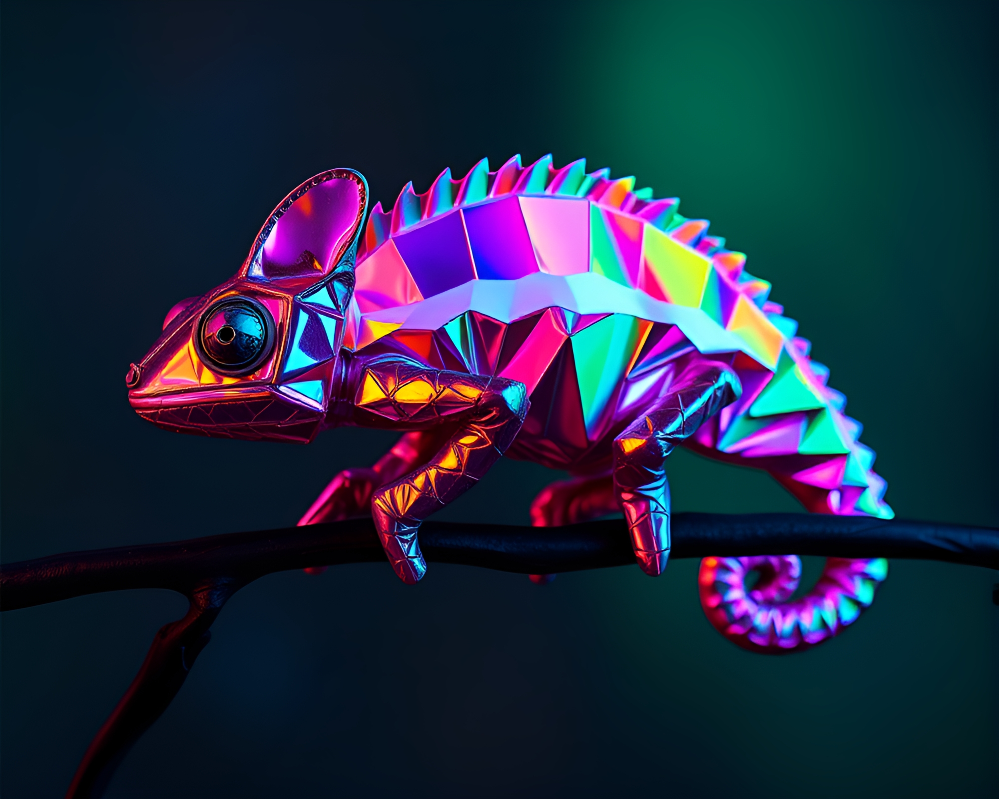 Chameleon Soap Film Iridescence: Origami High-Contrast Noir – free AI stock image