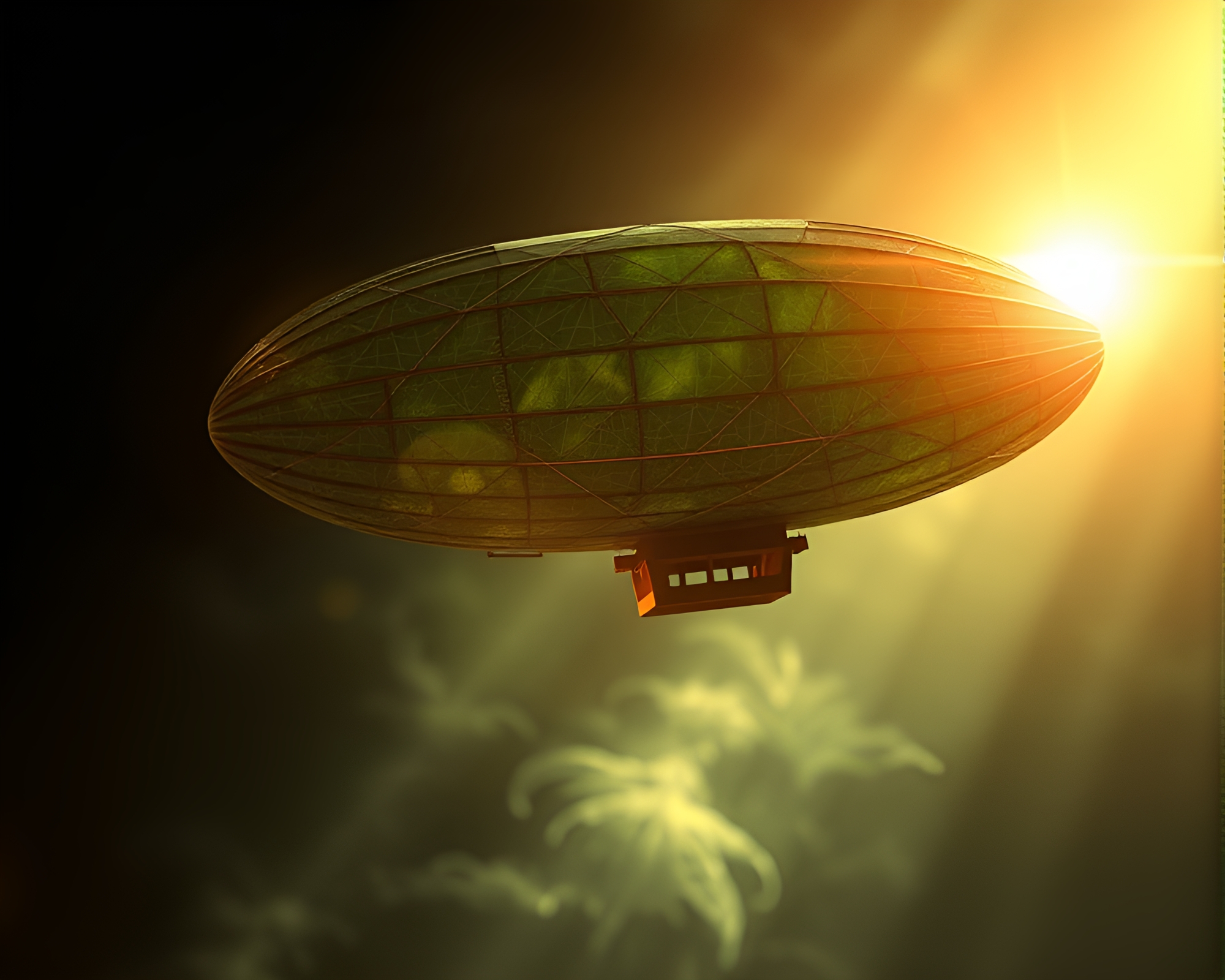 Intricate Leaf Vein Zeppelin with Solar Flare Glow – free AI stock image