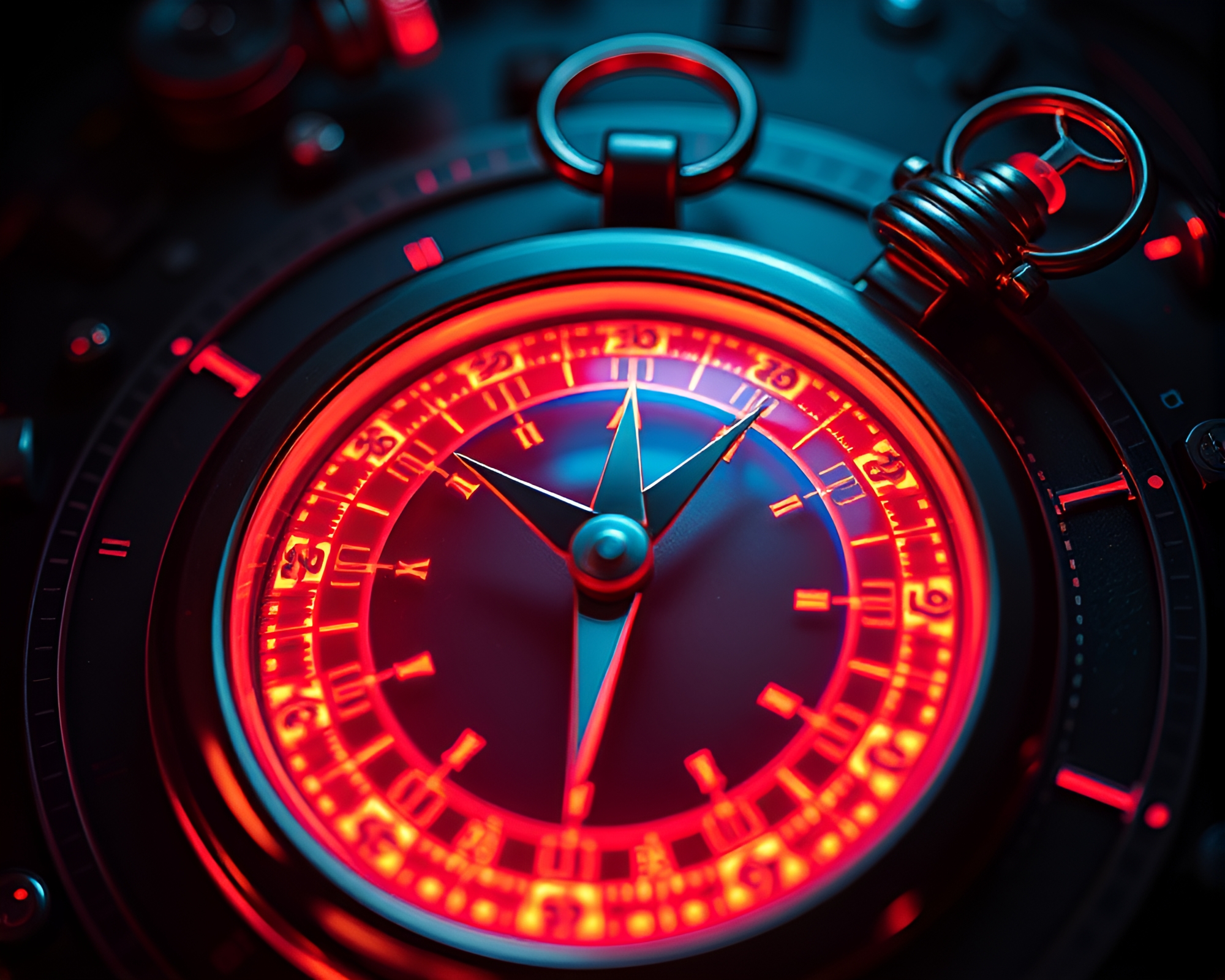 Neon Pocket Sundial in Fractal Glow Close-up – free AI stock image