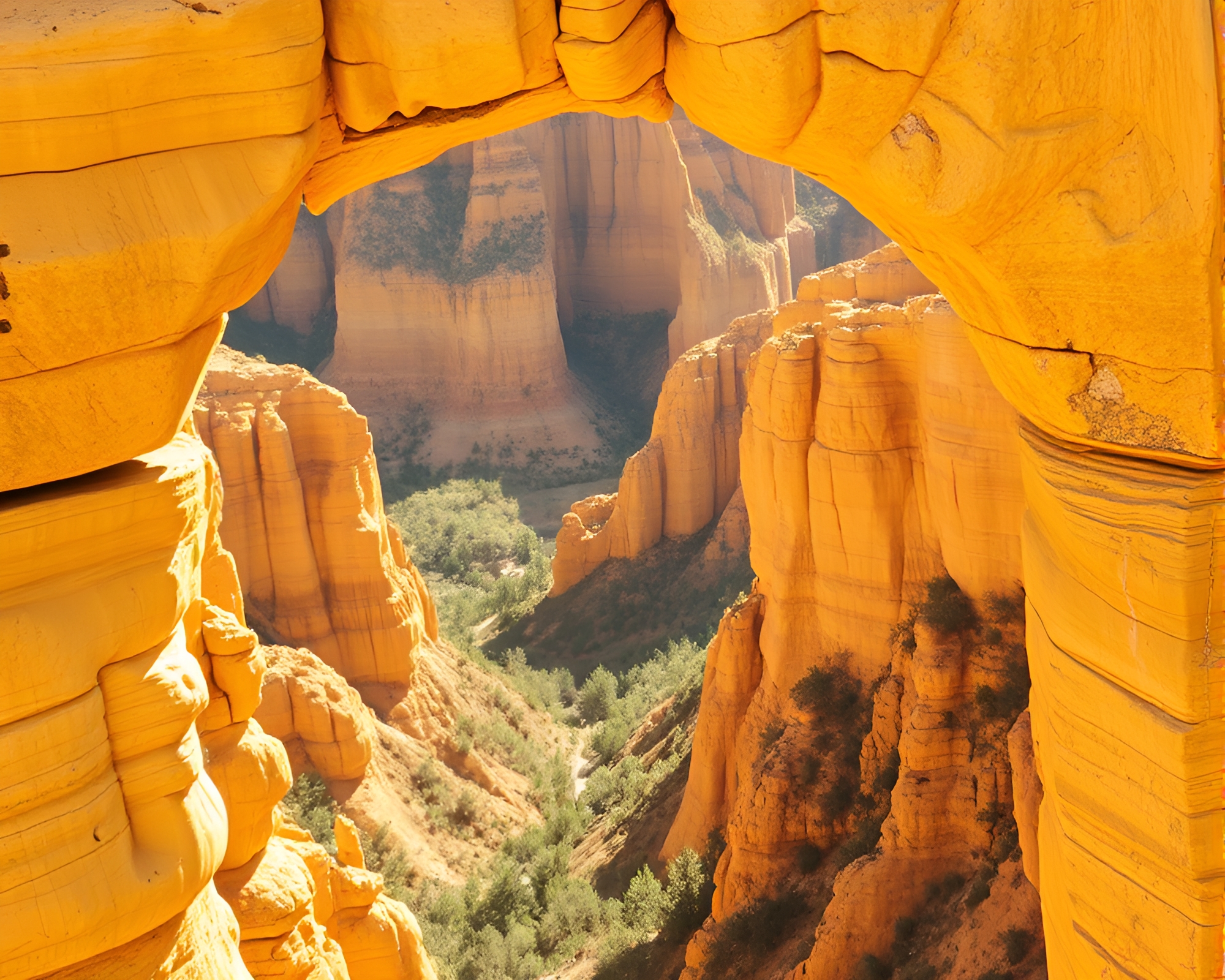 Circular Frame Canyon Sunset Landscape Illustration – free AI stock image