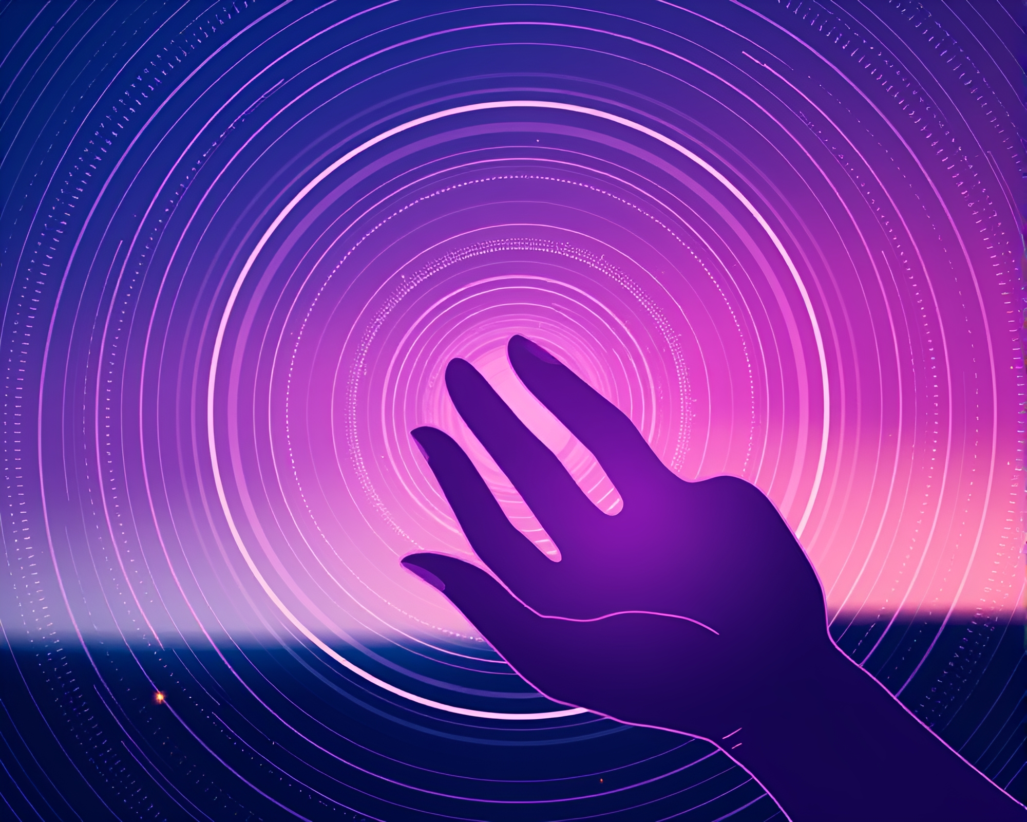 Cybernetic Lavender Twilight: Concentric Circle Hand Composition – free AI stock image