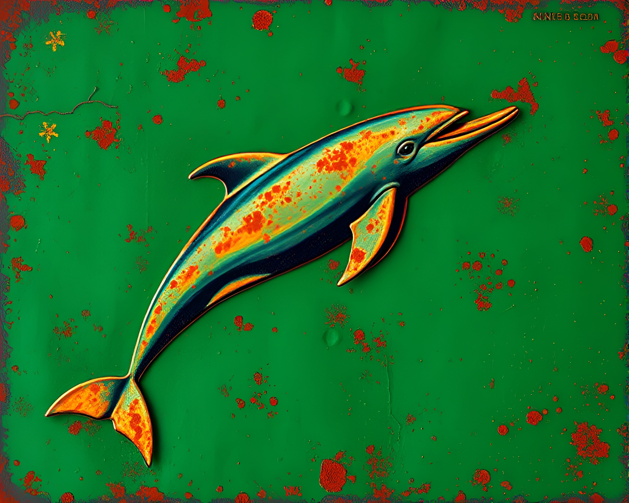 Rust Patina Amazon River Dolphin Landscape Etching – free AI stock image