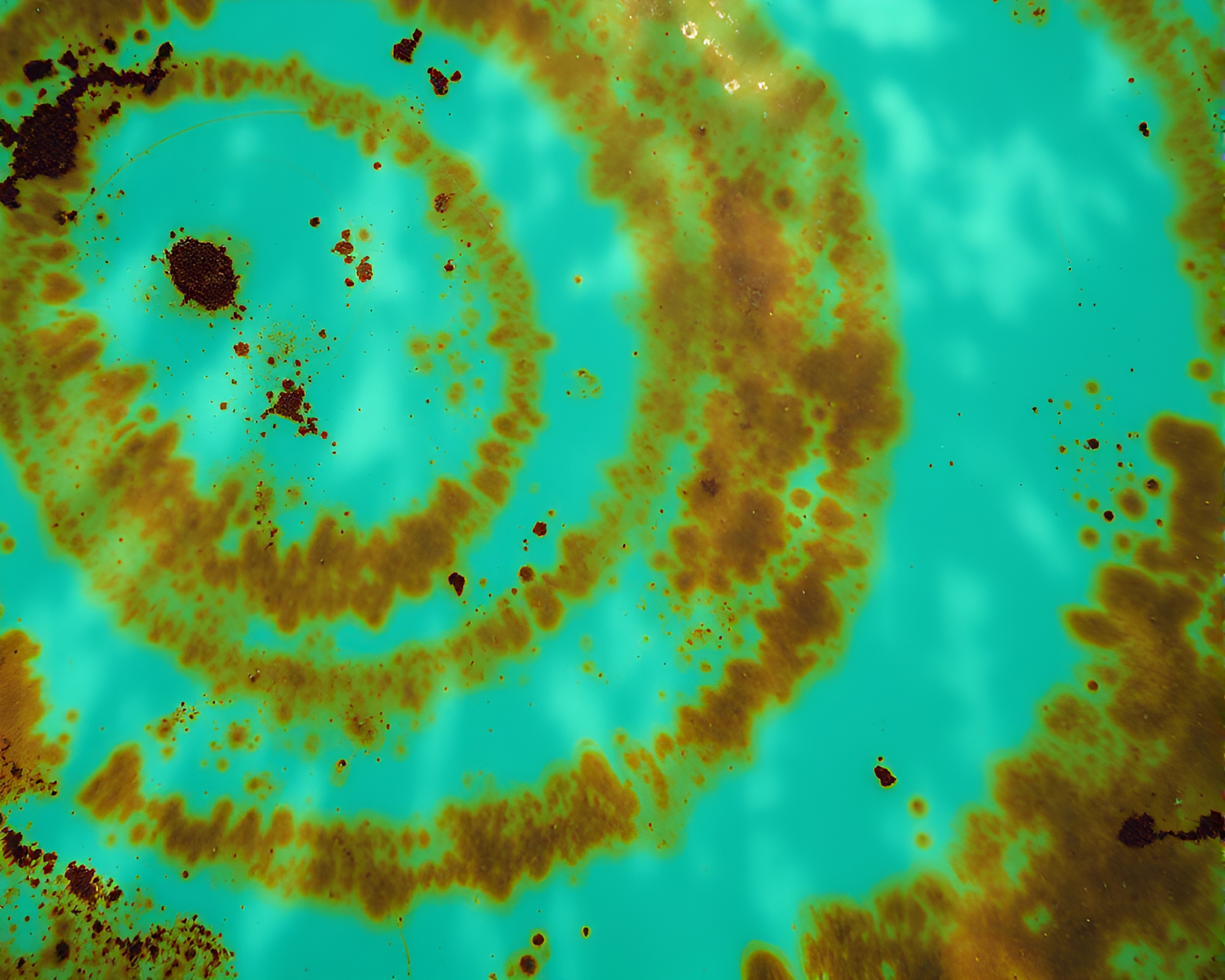 Rust-Stained Underwater Dome with Turquoise Lighting – free AI stock image
