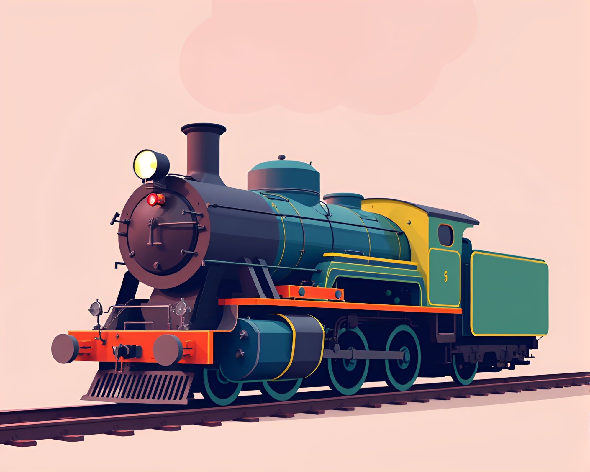Analogous Colors Steam Locomotive Centered Flat Color Composition – free AI stock image