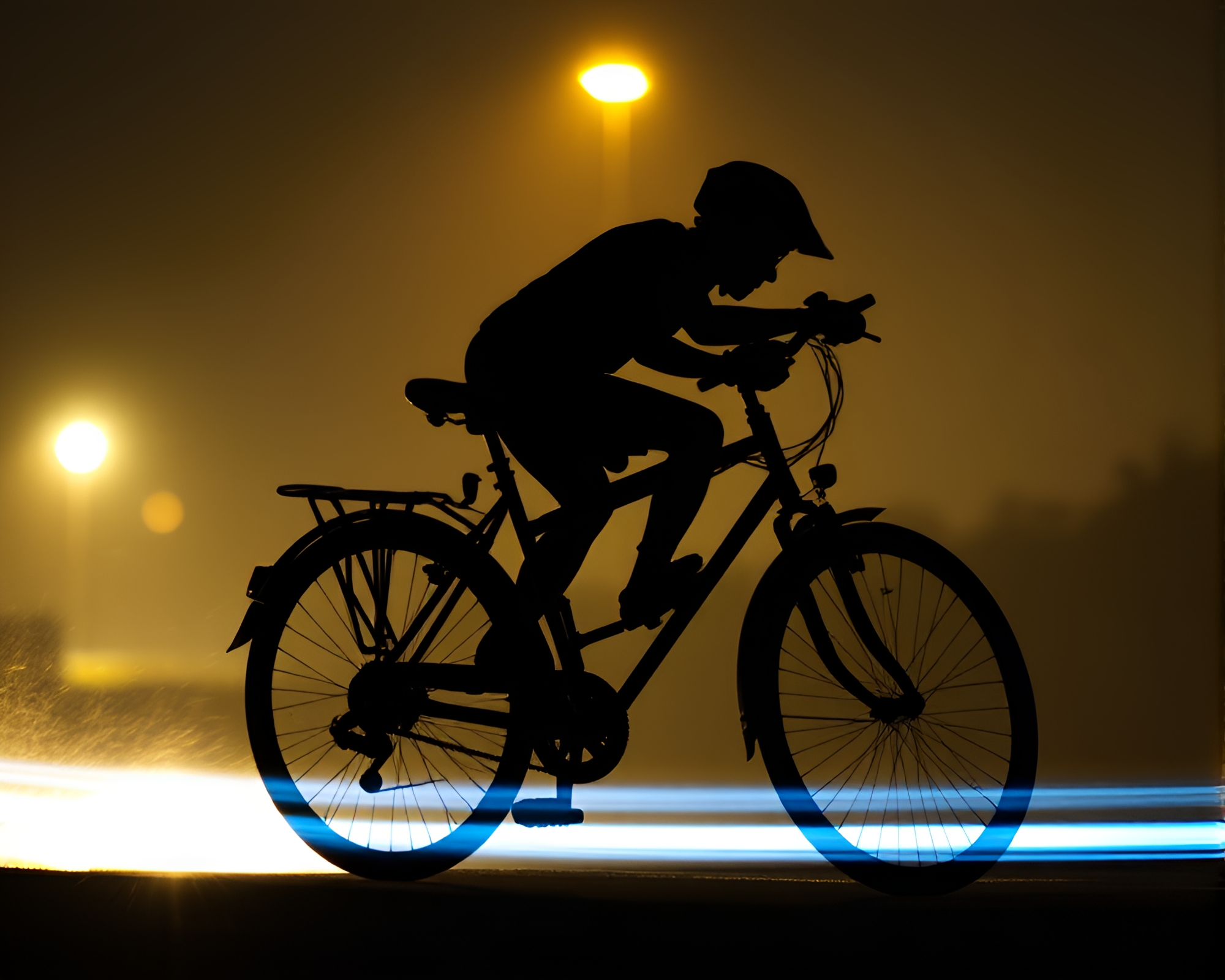 Bicycle Silhouette: Light Leaks and Hatching Impressions – free AI stock image