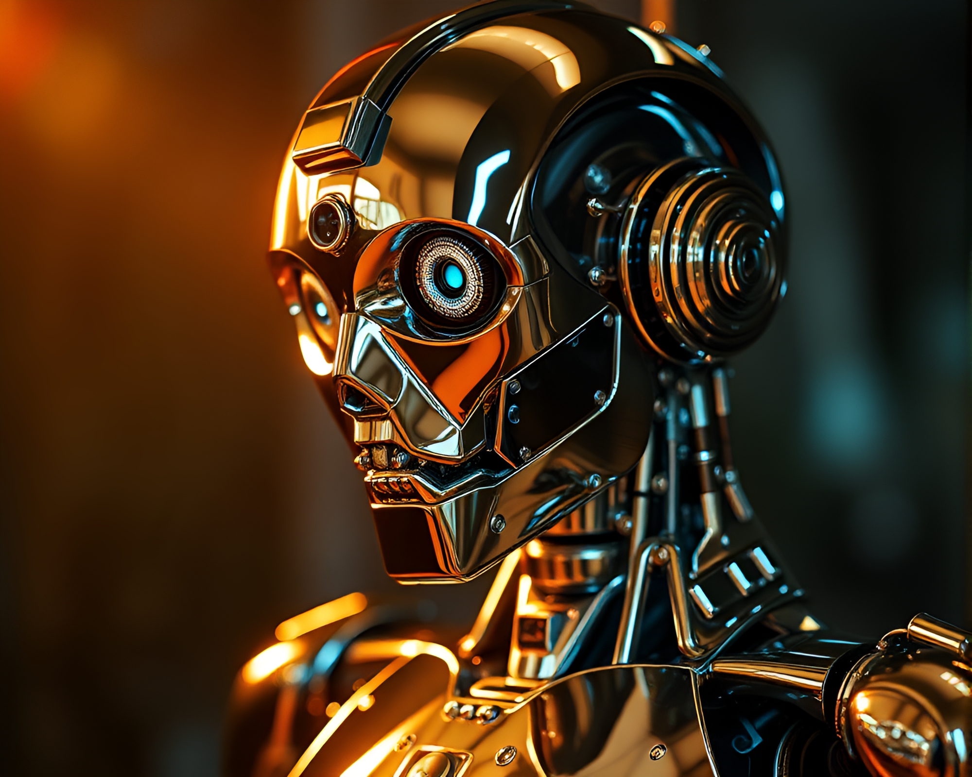 Steampunk Robot in Chrome Reflection – free AI stock image
