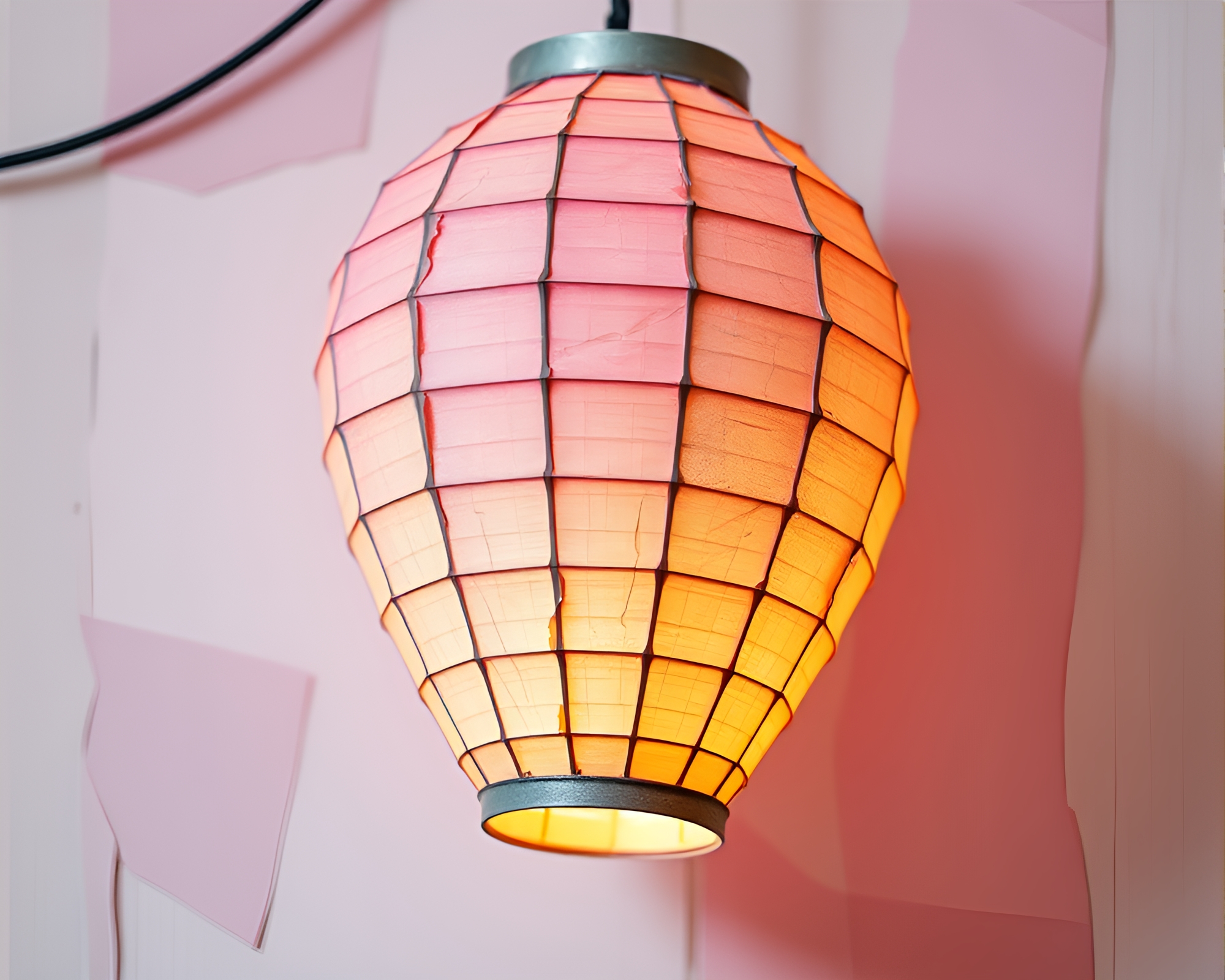 Cubist Paper Lantern in Neon Mosaic – free AI stock image