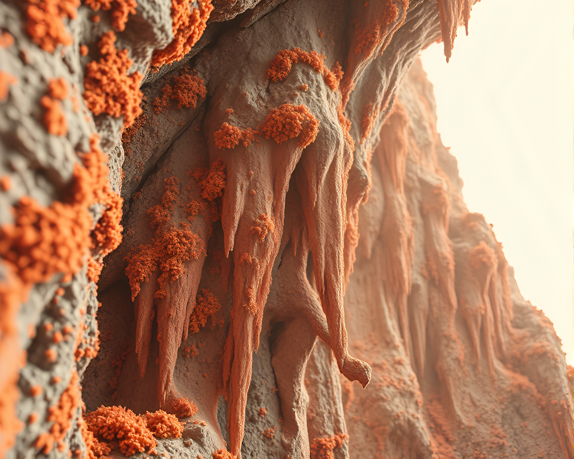 Enchanting Cave Stalactites with Lichen Texture – free AI stock image