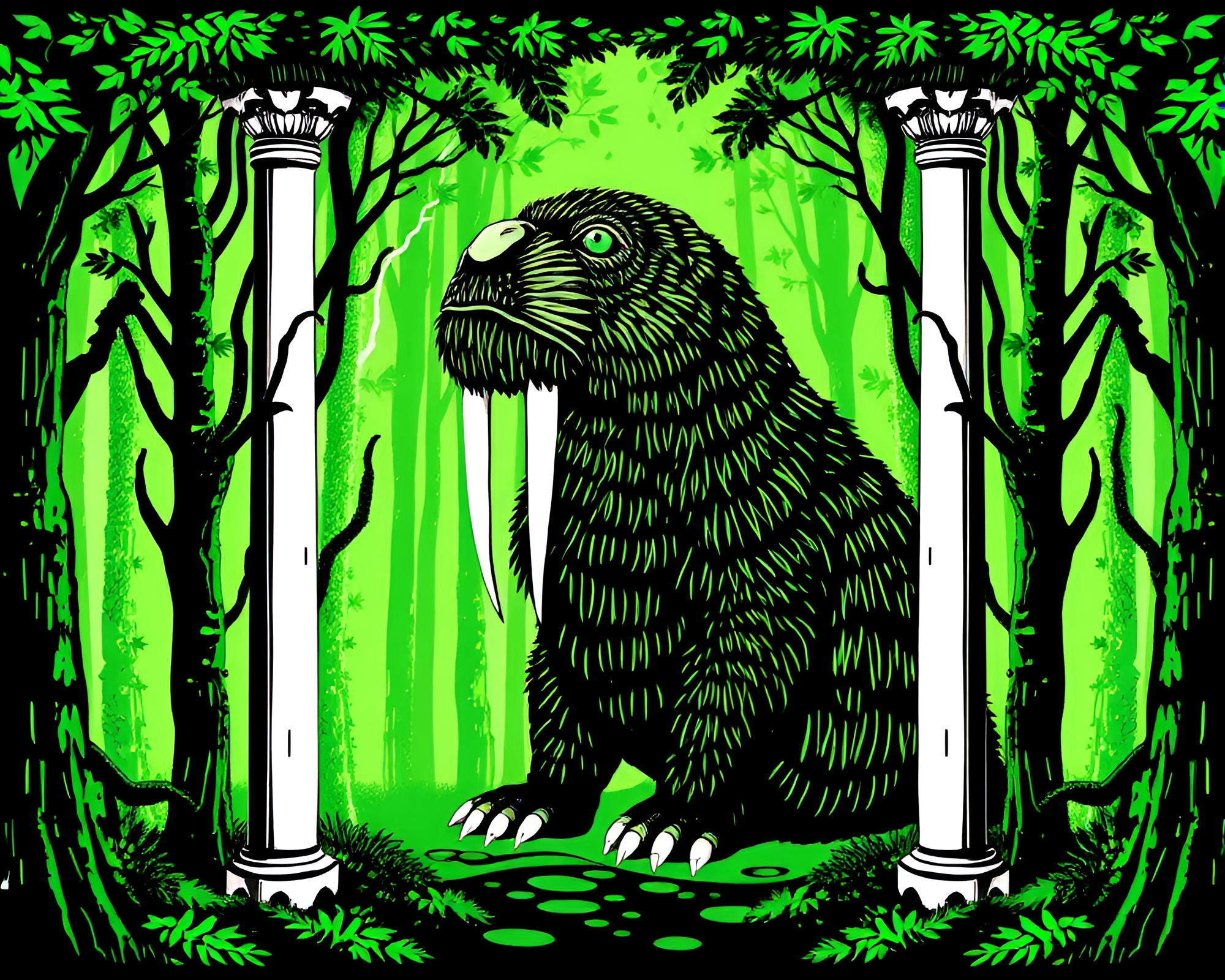 Majestic Walrus Carved in Enchanted ASCII Forest Frame – free AI stock image