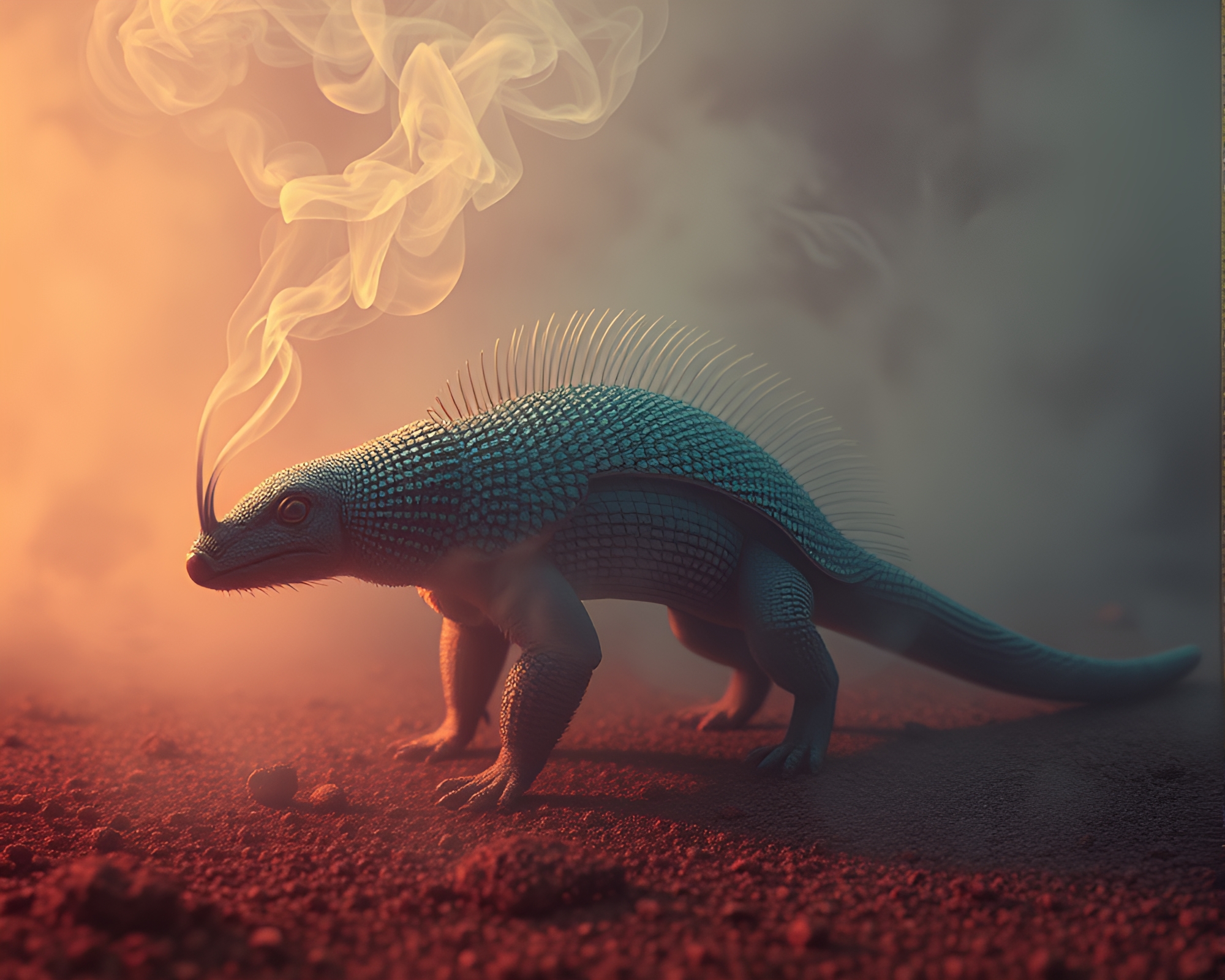 Dystopian Armadillo Conjuring Hyper-Saturated Smoke Rings – free AI stock image