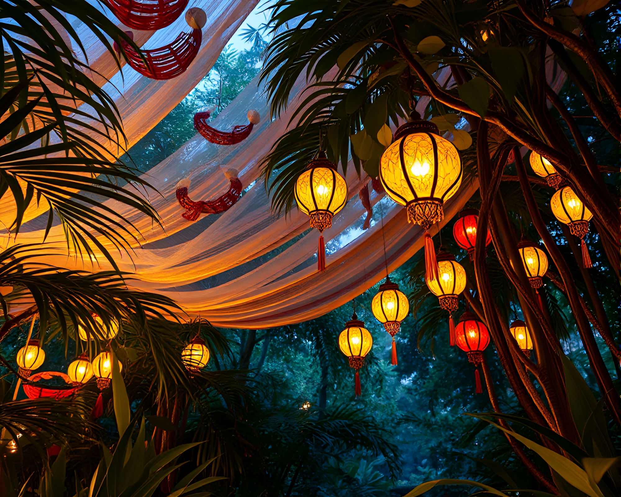 Murano Glass Jungle Canopy Candlelit Scene – free AI stock image