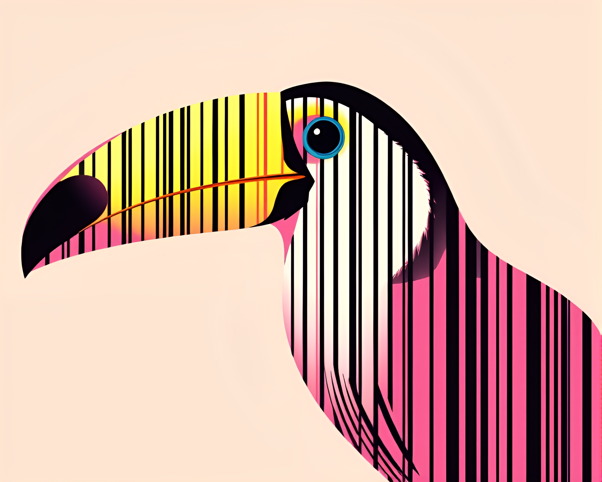 Toucan in Blush Pink Pop Art Barcode Stripe – free AI stock image
