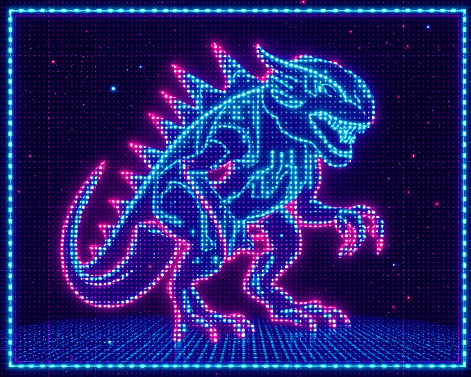 Grainy texture Cerberus in LED pixel grid art