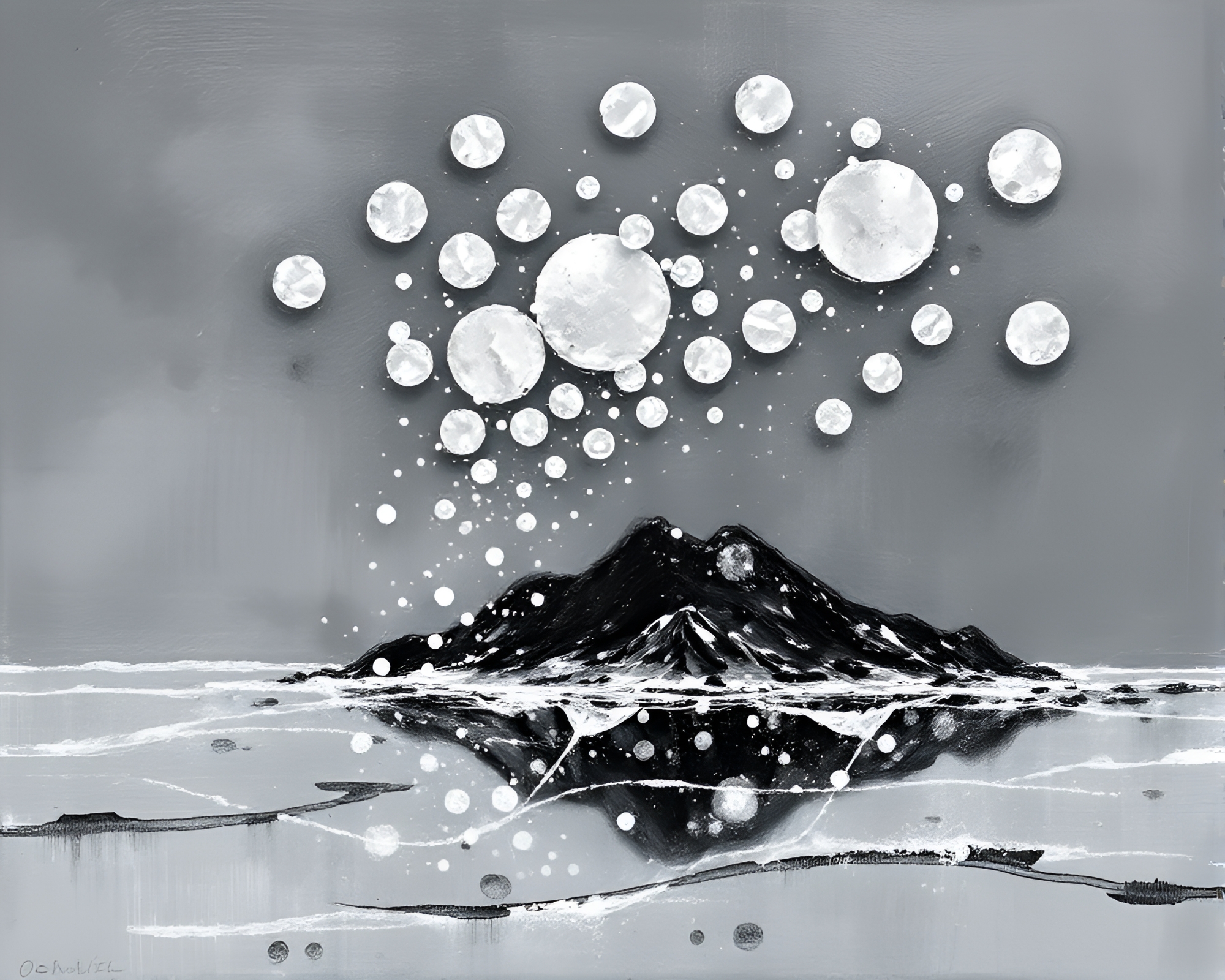 Bubble Clusters on Mystical Graphite Island – free AI stock image