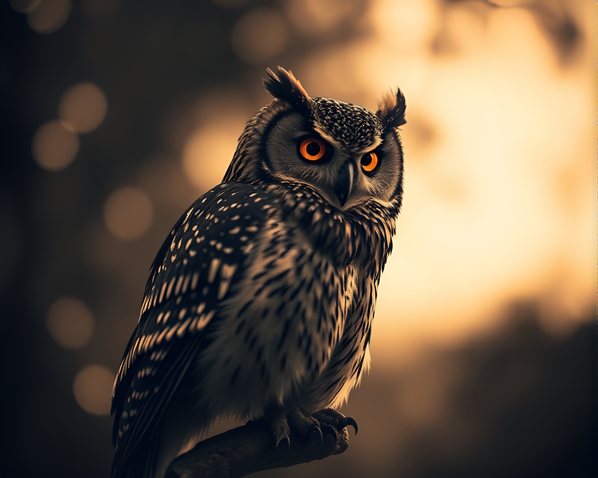 Clockwork owl in sepia bokeh foreground ASCII art – free AI stock image