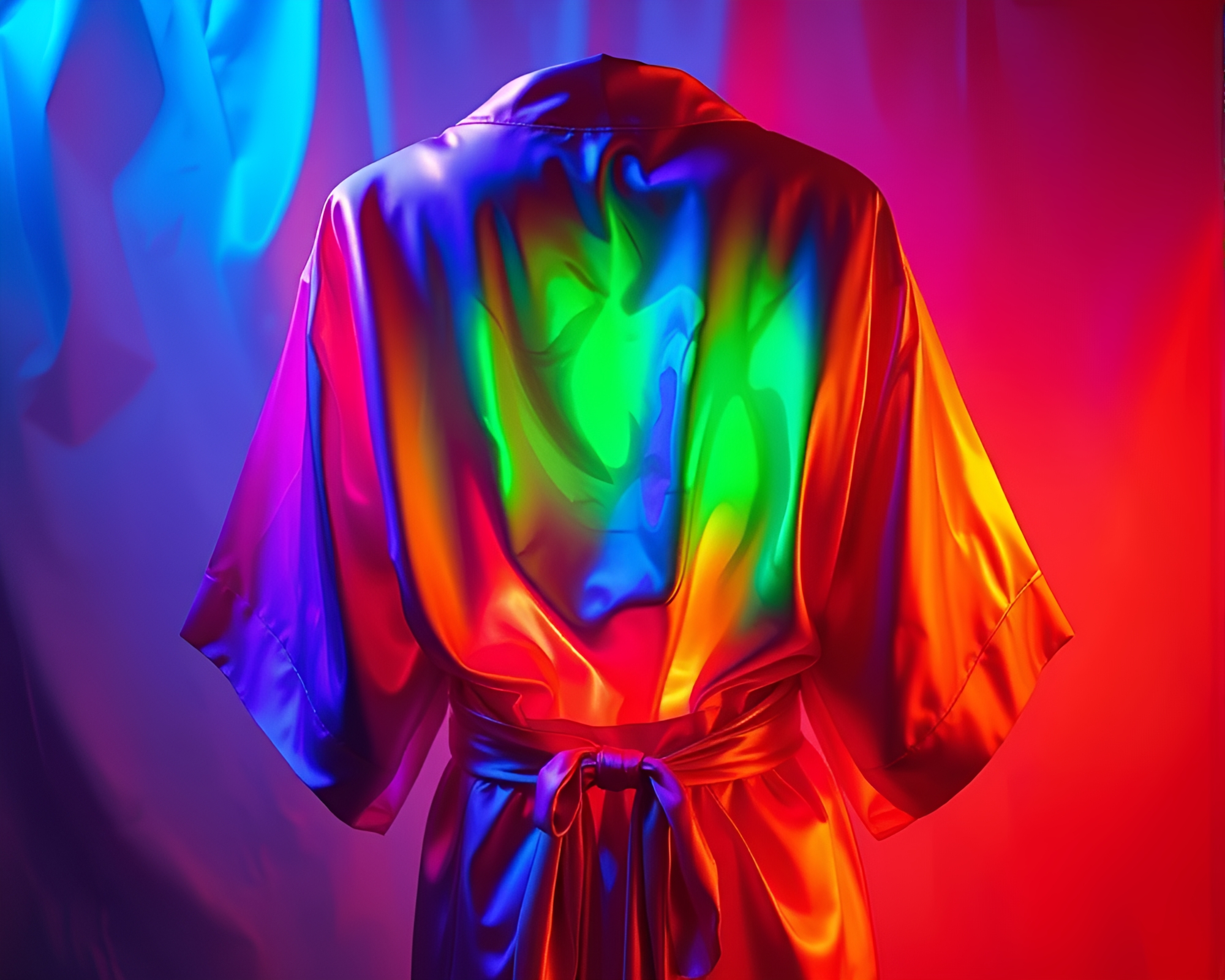 Neon Glow Silk Kimono Hologram Composition – free AI stock image