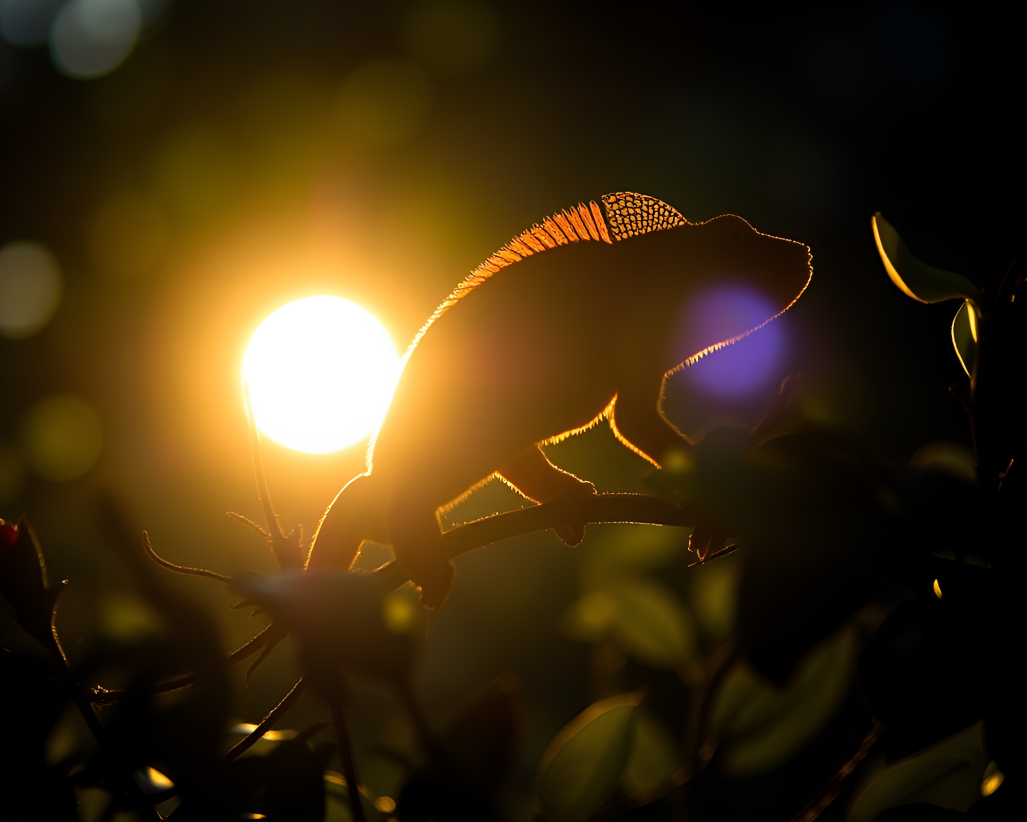 Botanical Chameleon Silhouette: Nature’s Adaptability – free AI stock image