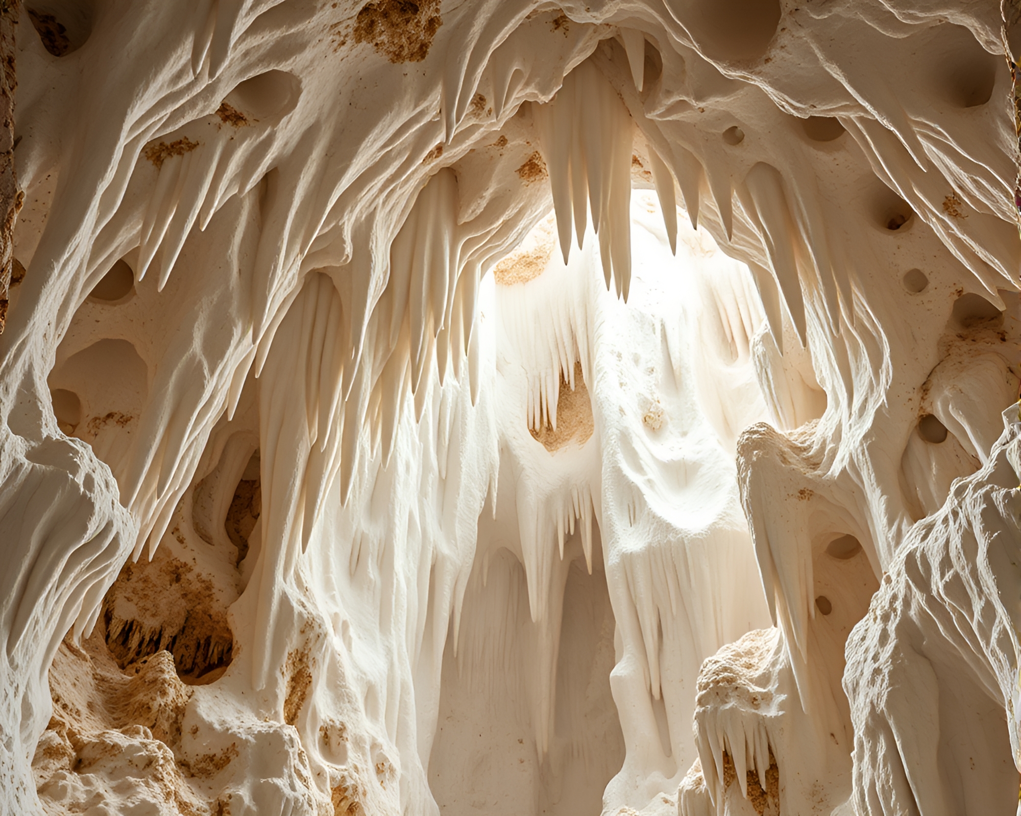 Fractal Cave Stalactites in Ivory White Light – free AI stock image
