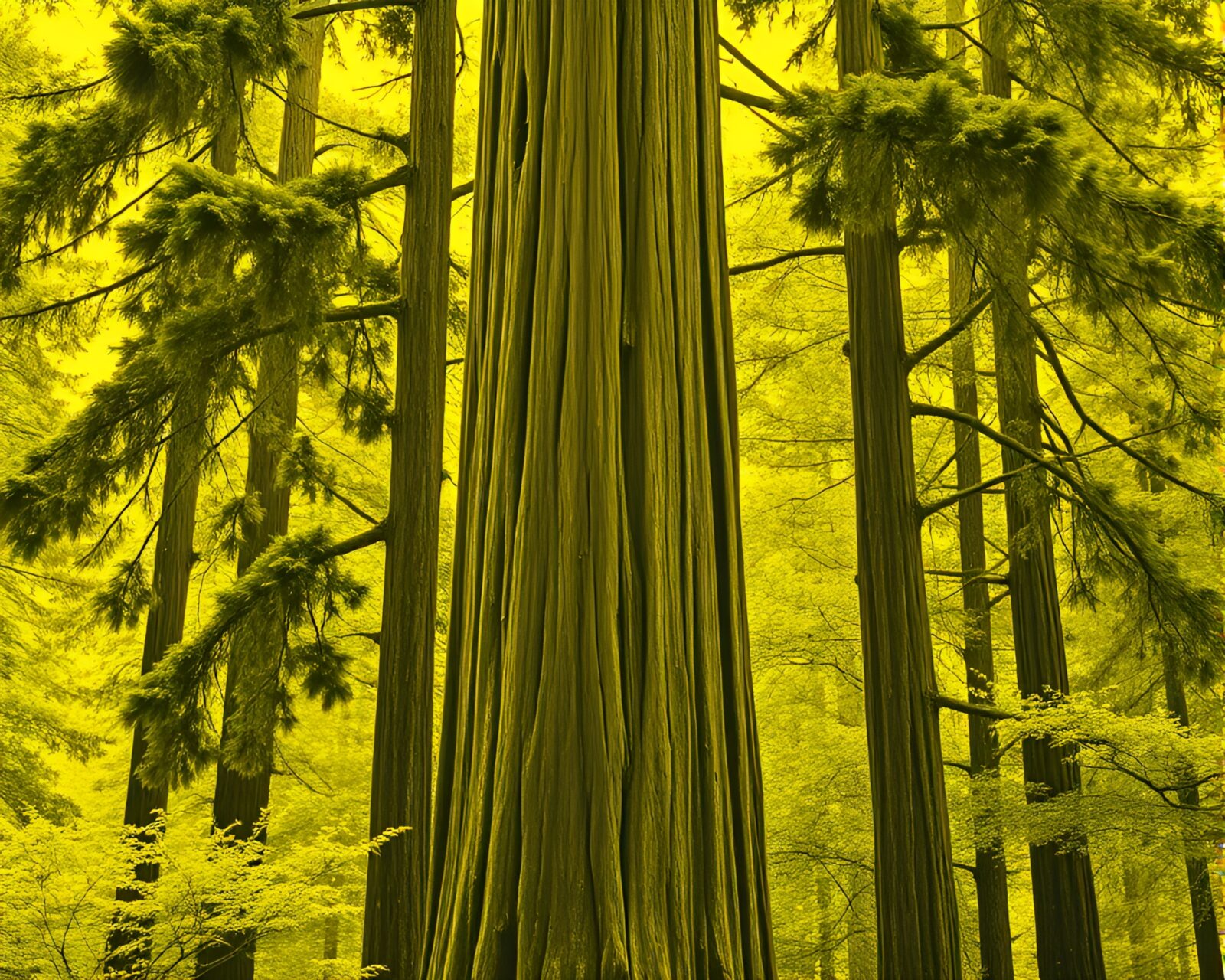 Abstract medical illustration of a monochrome yellow Redwood tree with textured overlay