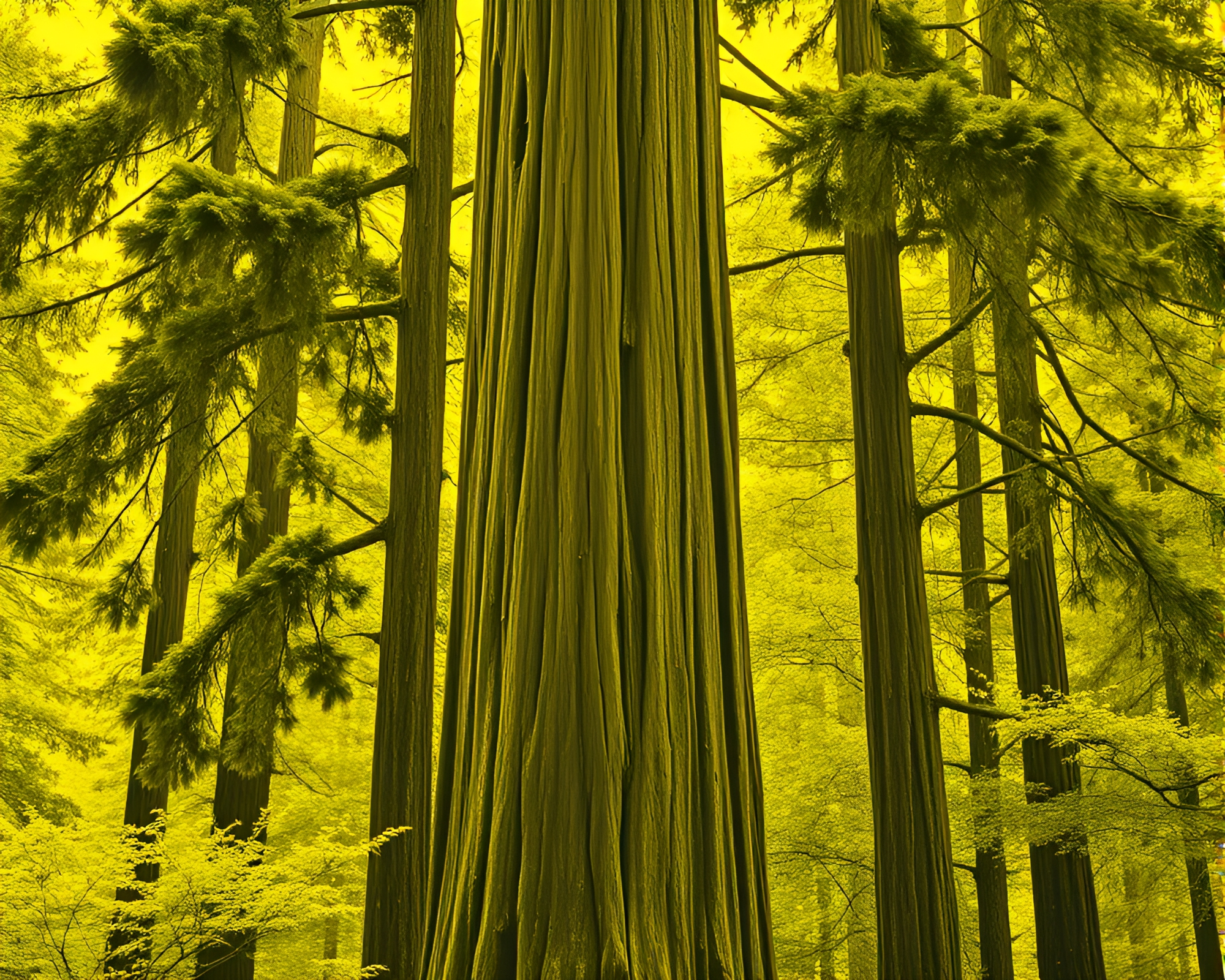 Monochrome Yellow Redwood Tree with Medical Texture Overlay – free AI stock image