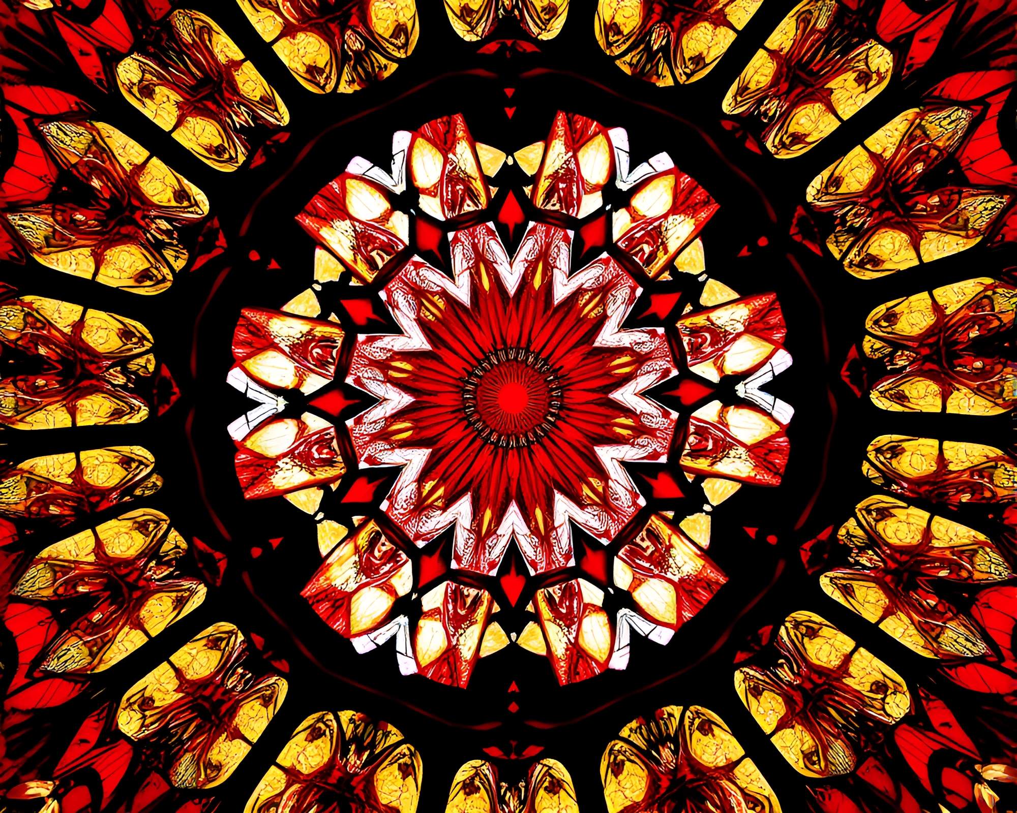 Maximalist Stained Glass Dome in Ruby Red Kaleidoscope – free AI stock image