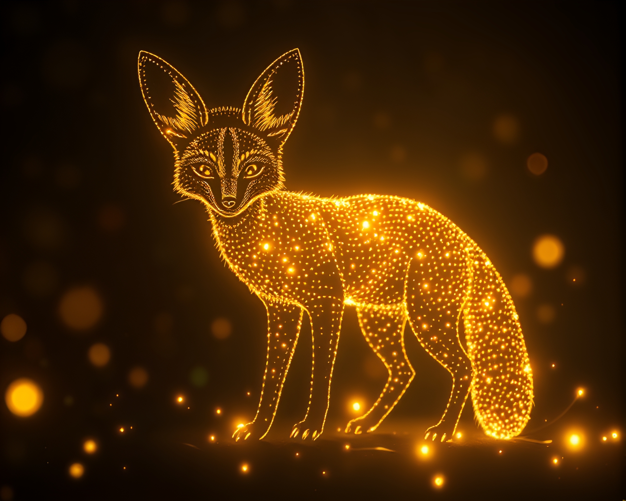 Bronze Patina Fennec Fox in ASCII Light Leaks – free AI stock image