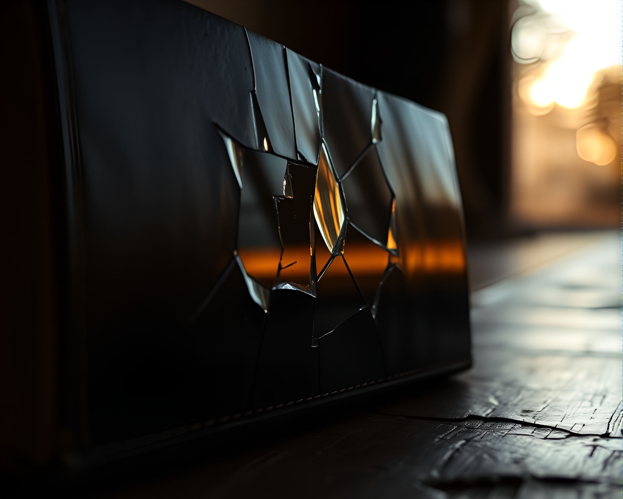 Shattered Memories: Leather-bound Diary Silhouetted in Broken Glass – free AI stock image