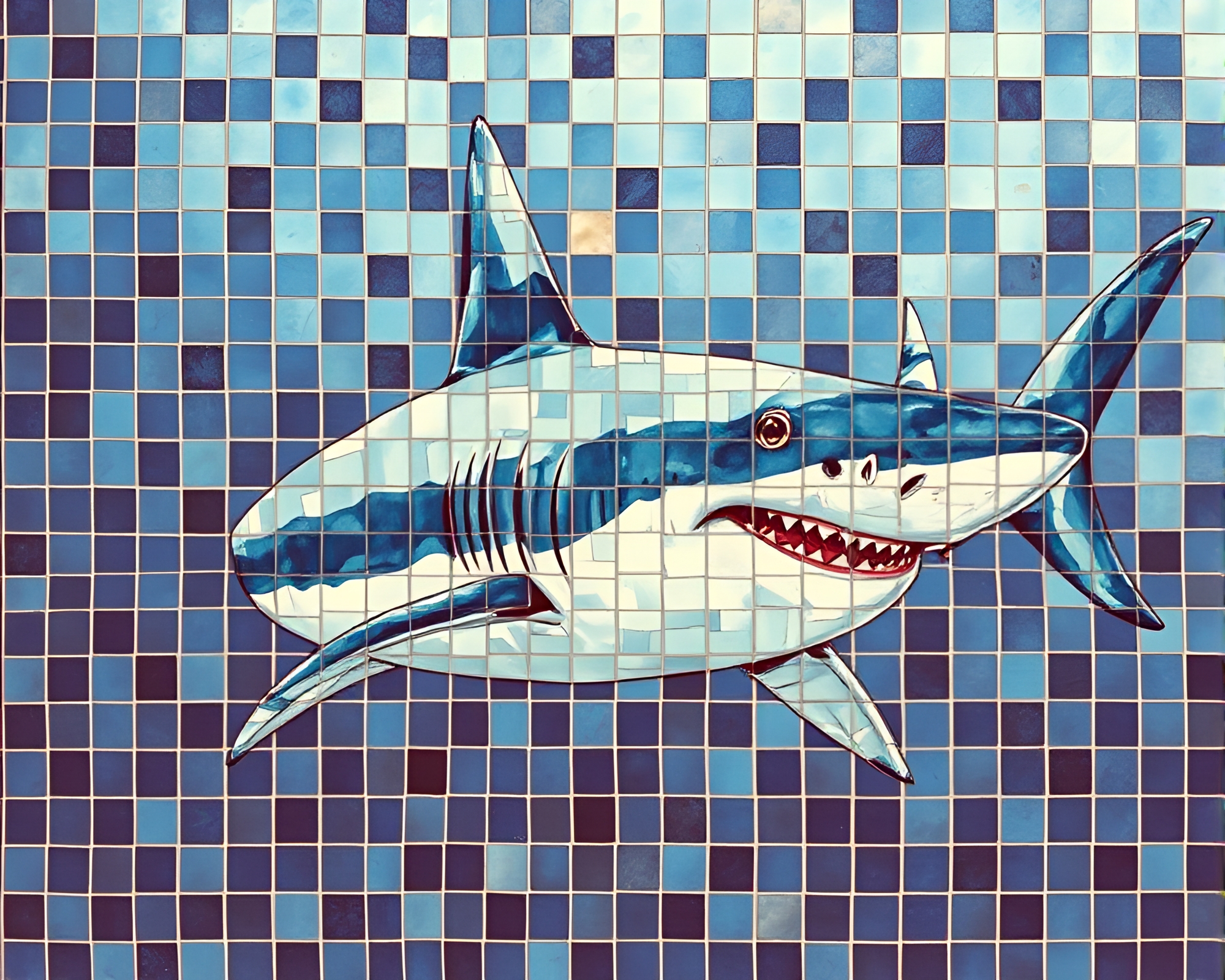 Shark Mosaic Tiling in Retro Watercolor Film Style – free AI stock image
