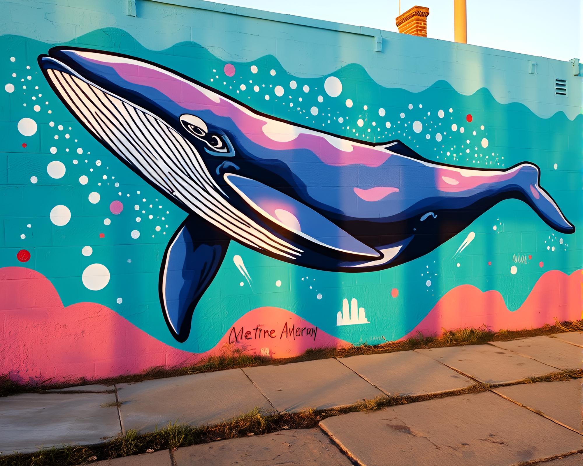 Glowing Whale Mural in Tenebrism Style – free AI stock image