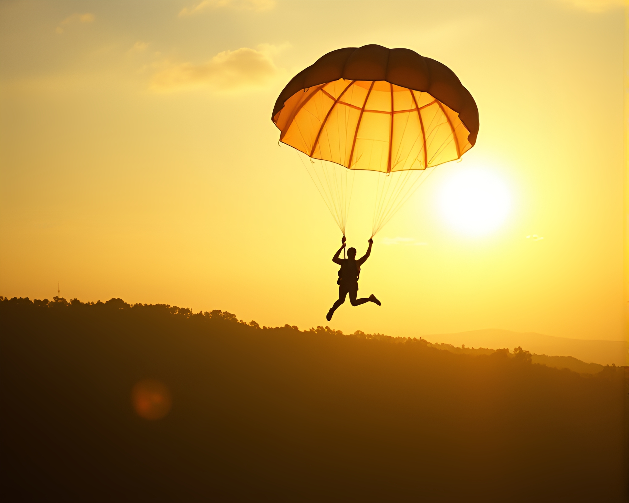 Iridescent Parachute Jumper in Morning Noir Light – free AI stock image