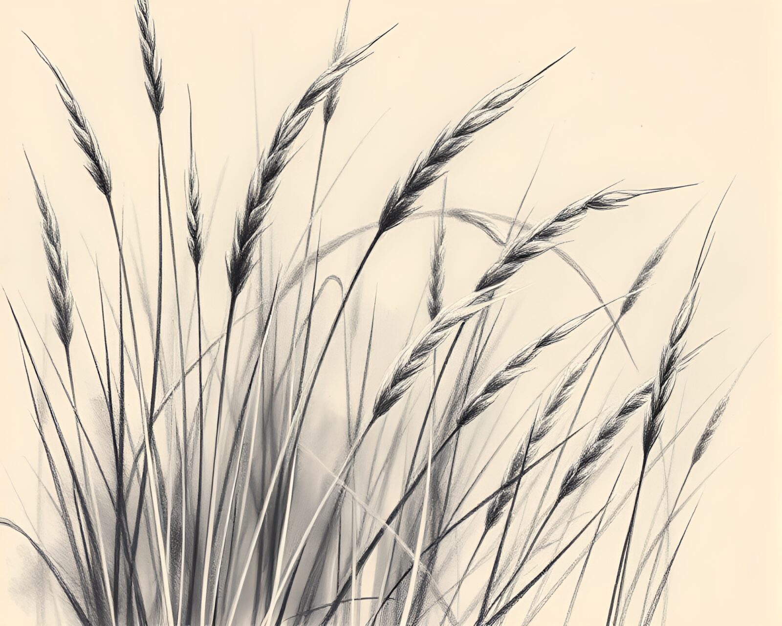 Savannah grass in detailed charcoal sketch close-up view