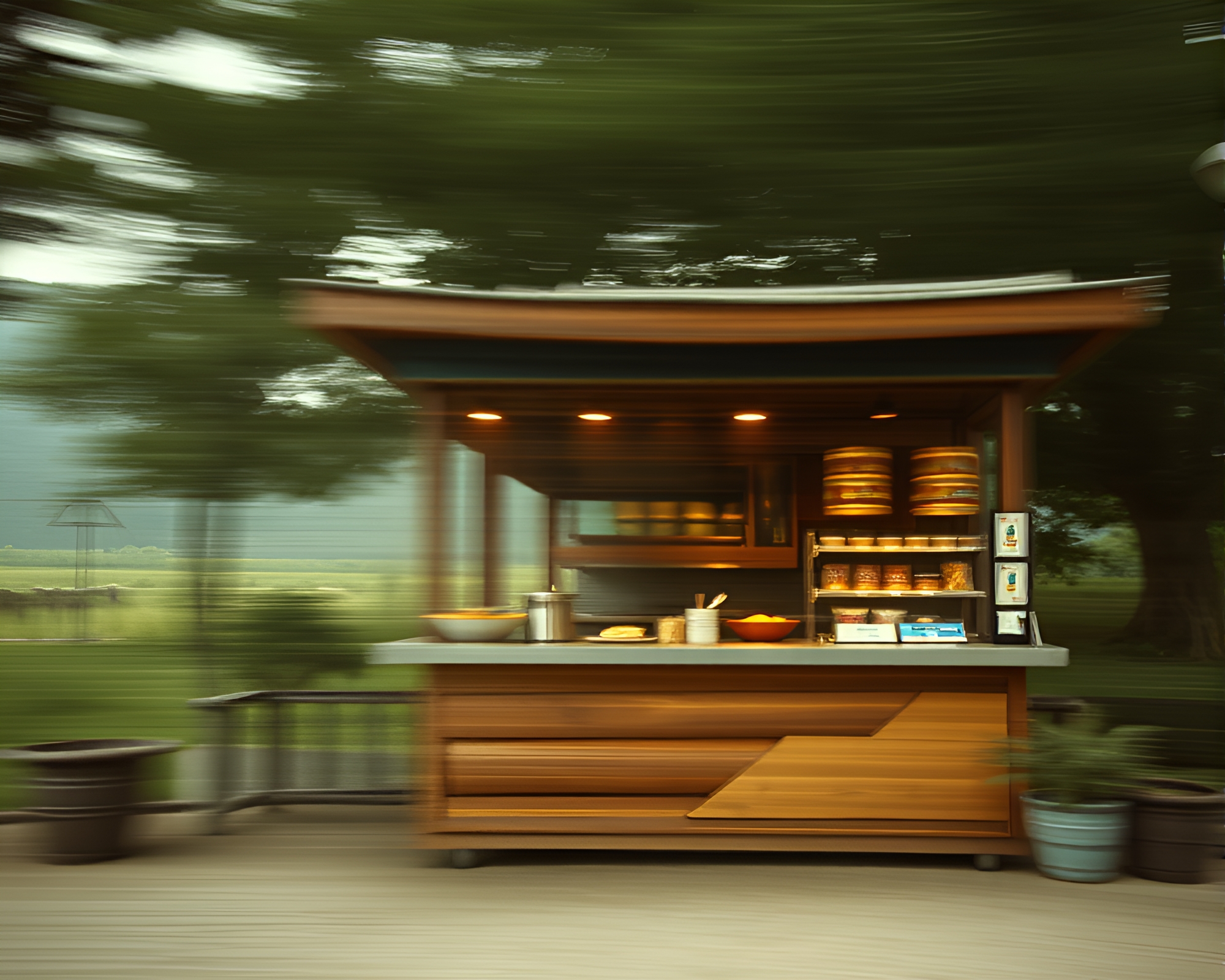 Taco Stand in Motion: Earthy Etched Landscape – free AI stock image