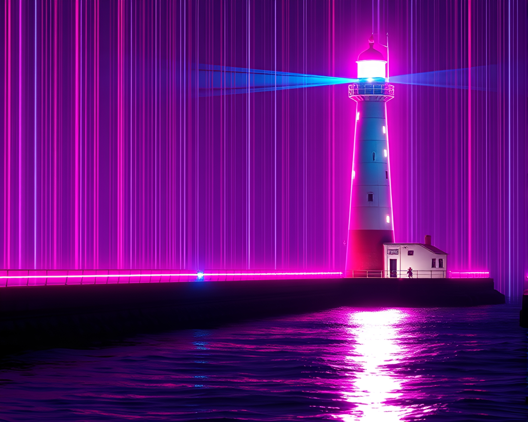 Neon Lighthouse in Data Visualization Style – free AI stock image