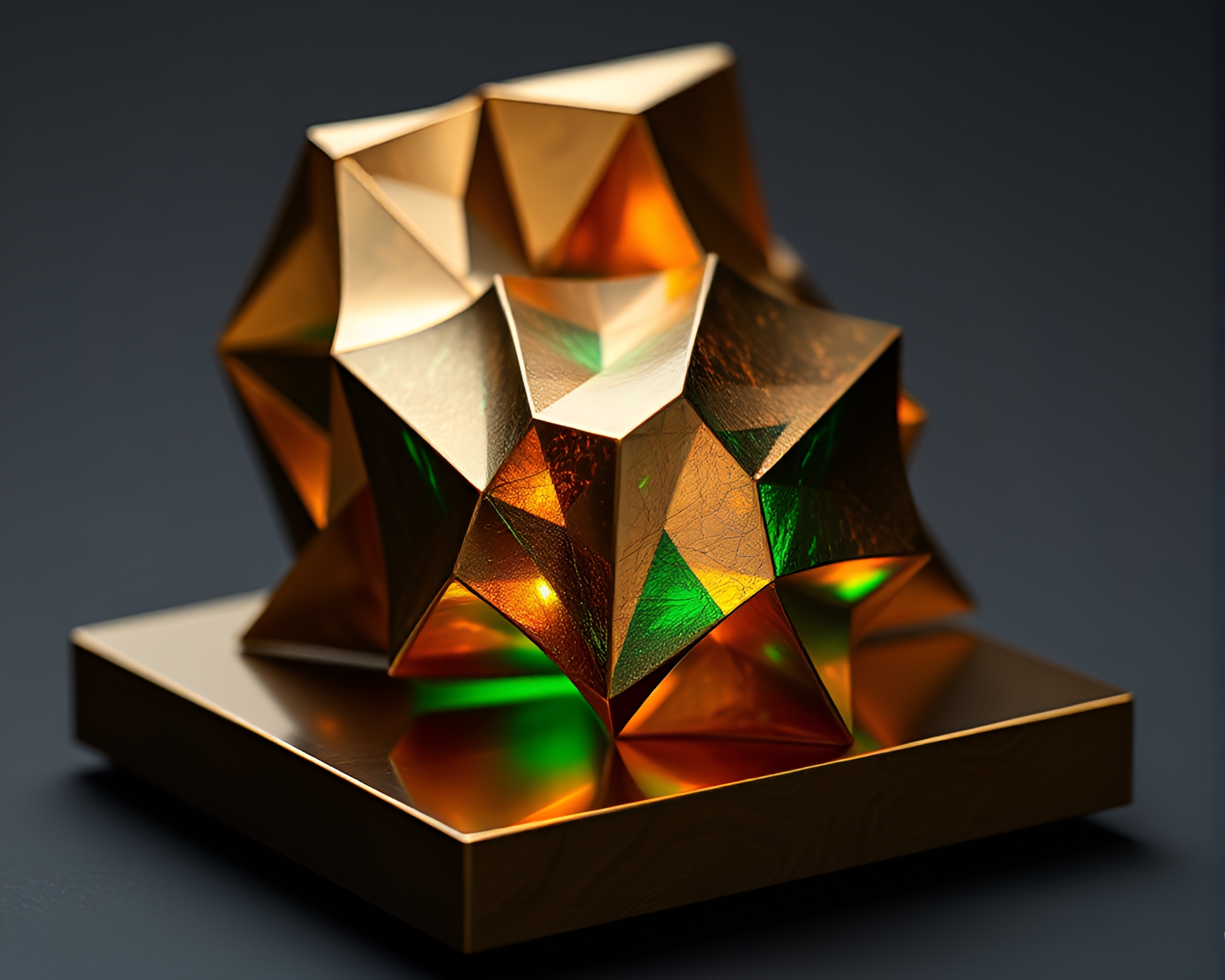 Quantum Computer Origami in Bronze Patina with Phosphorescent Shine – free AI stock image