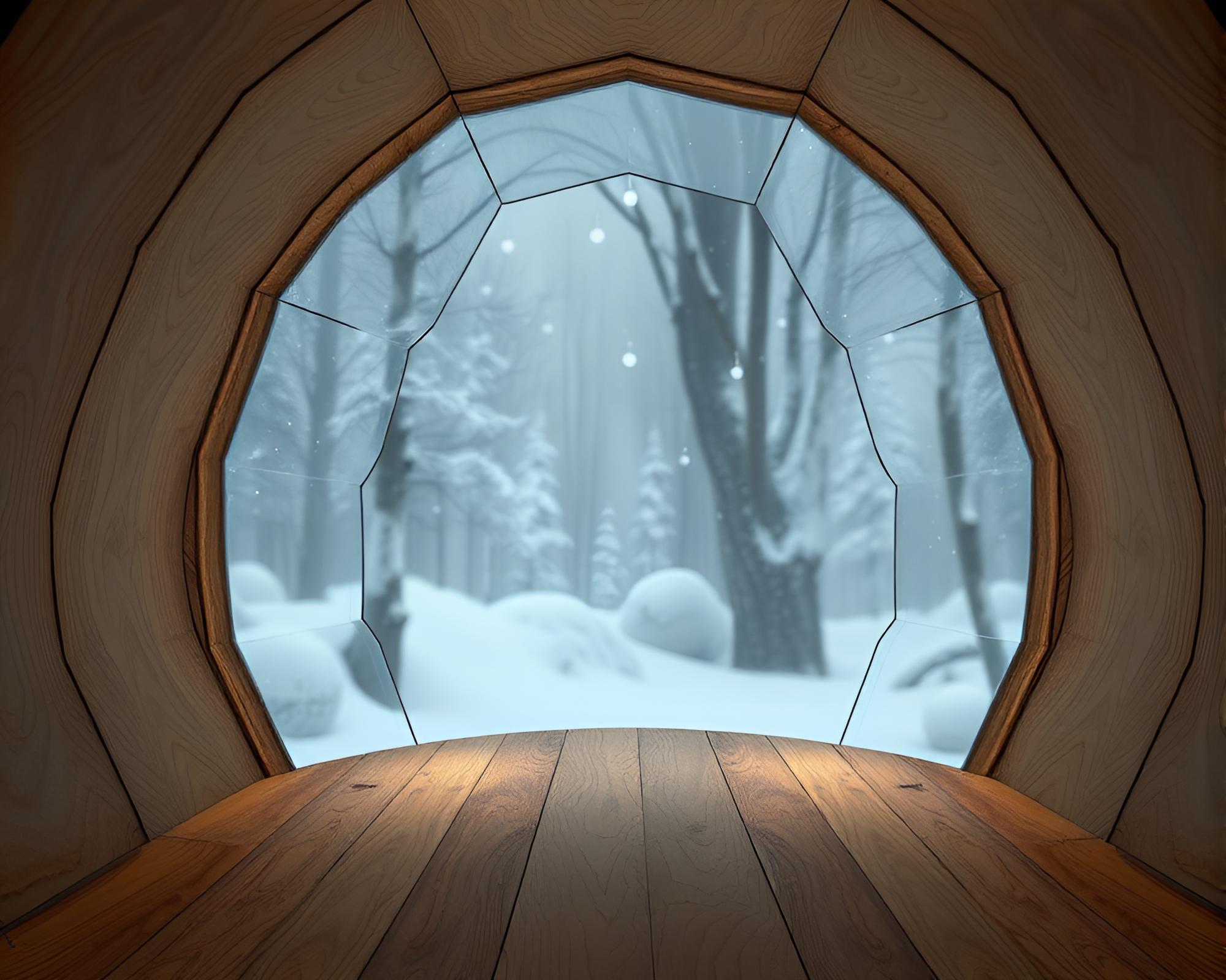 Dystopian Glass Igloo Amidst Intricate Wood Grain Compositions – free AI stock image