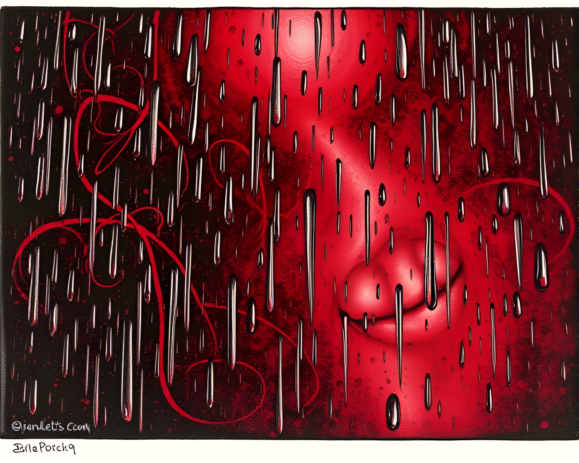 Astral Rain Droplets in Engraved Ruby Red Contrast – free AI stock image