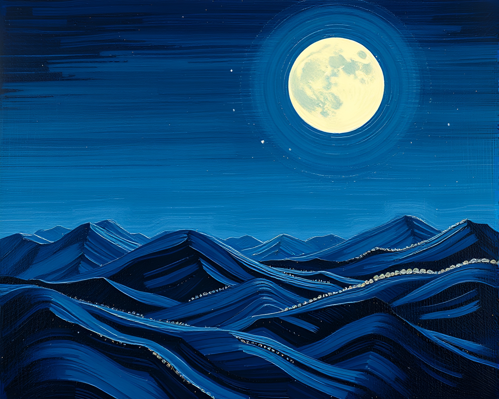 Impasto Moonlit Glitch: 16-Bit Landscape – free AI stock image