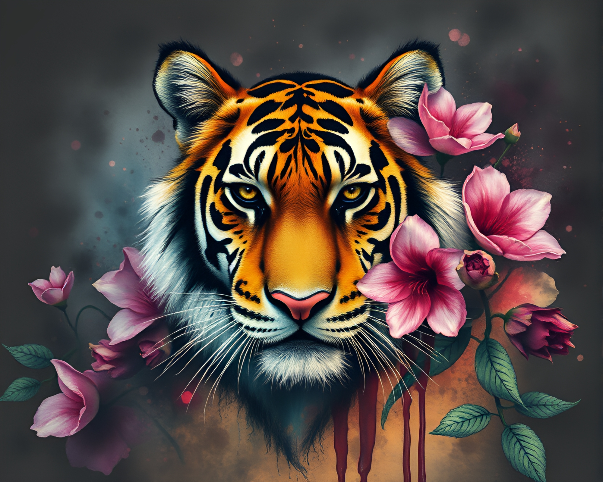 Tiger in Desaturated Graffiti Watercolor Mural – free AI stock image