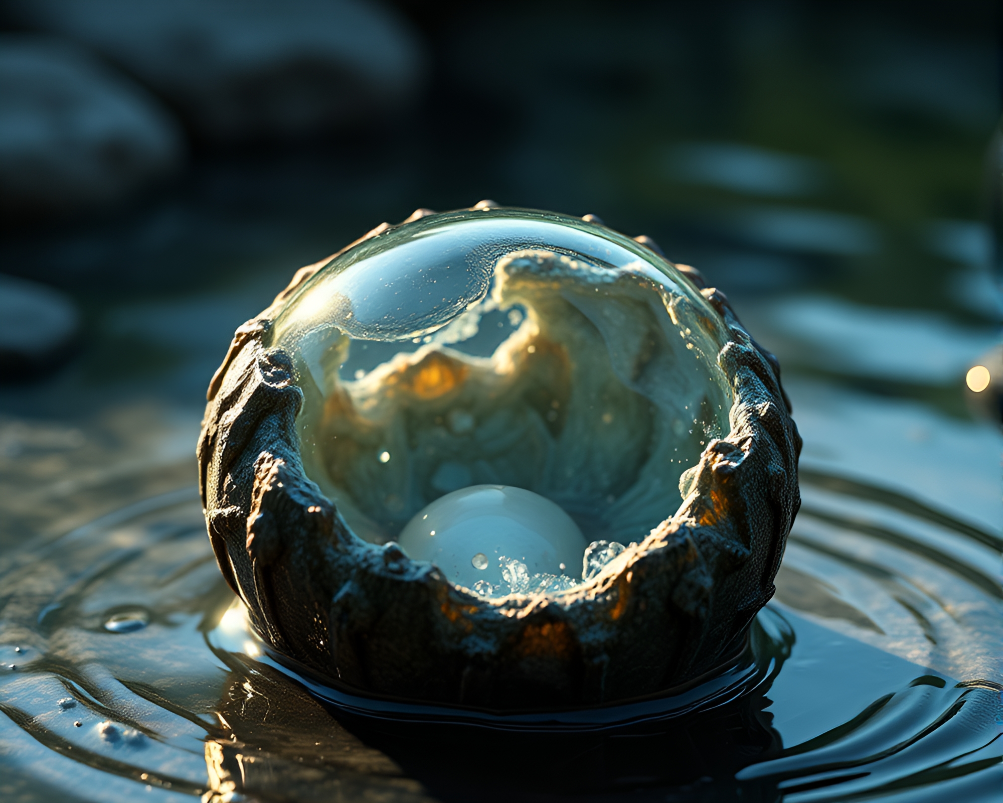 Mystical Dragon Egg Amidst Rippling Waters – free AI stock image