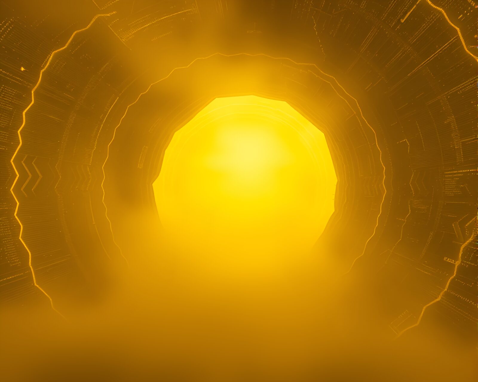 Futuristic data wormhole generator in mustard yellow lighting