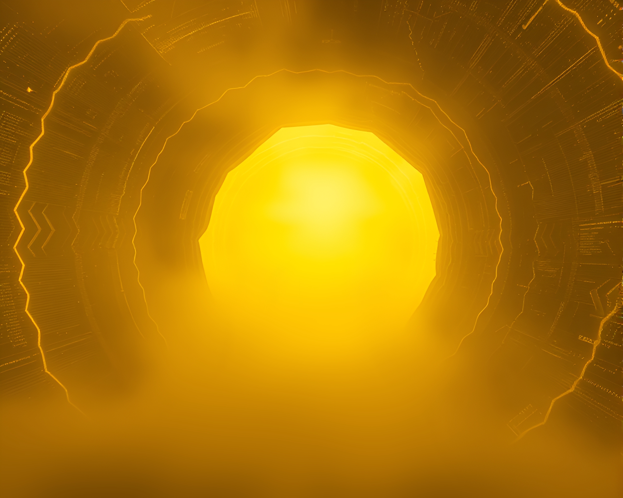 Vibrant Data Wormhole Generator Illuminated in Mustard Yellow – free AI stock image