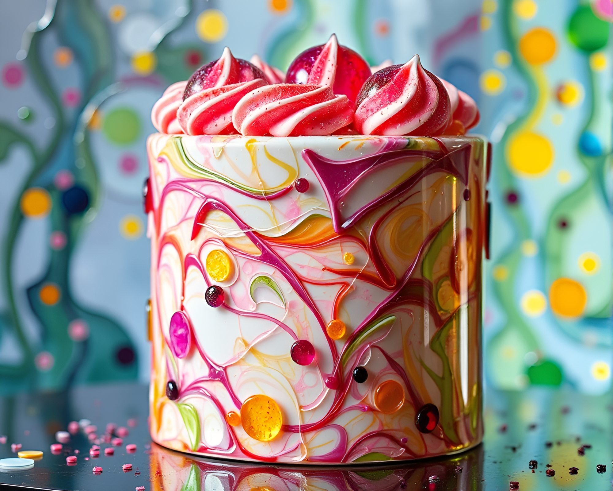 Glistening Marbled Cake under Vibrant Concert Lights – free AI stock image