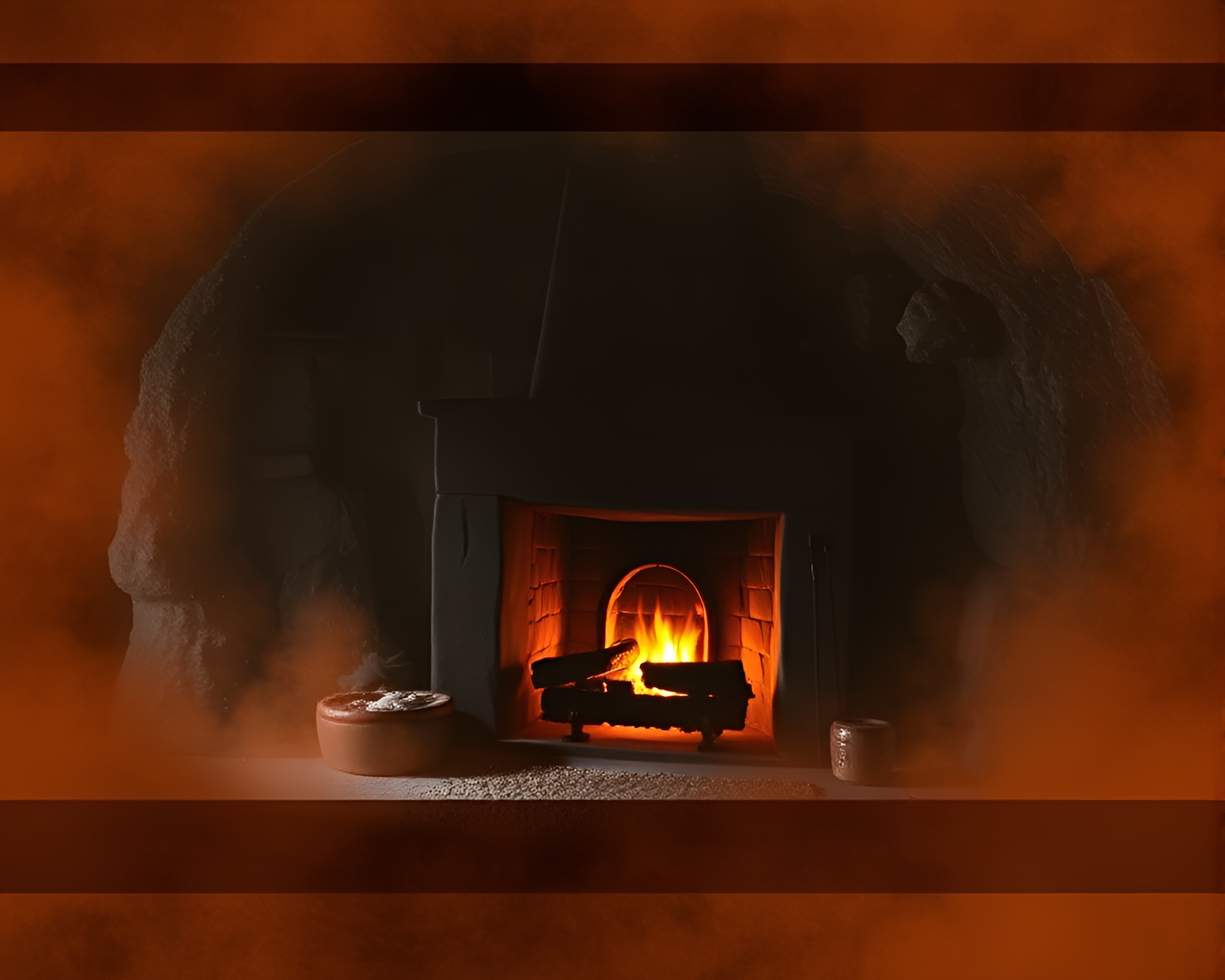 Cavern Fireplace Dust Overlay Fantasy Composition – free AI stock image