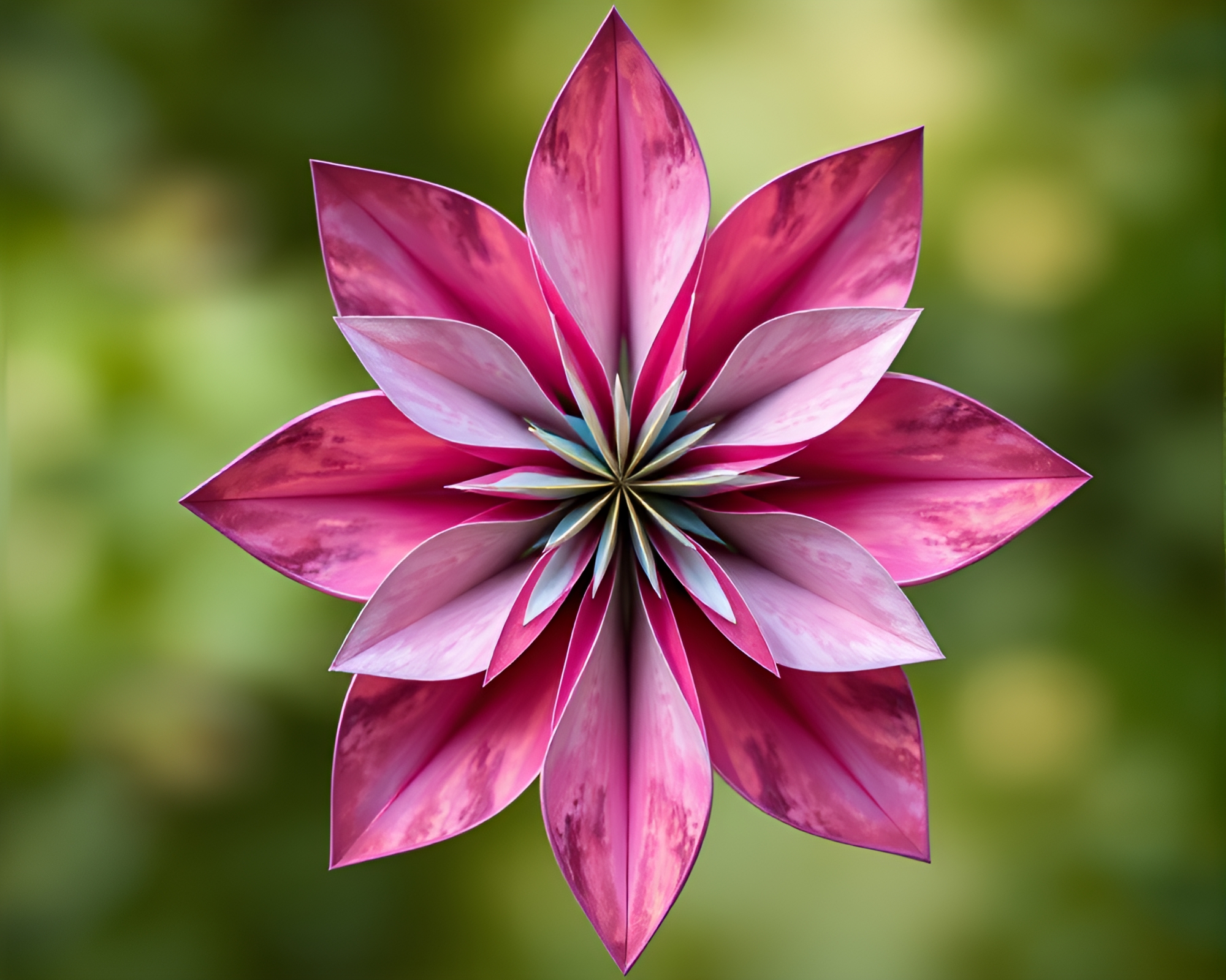 Abstract Origami Flower Double Reflection Collage – free AI stock image