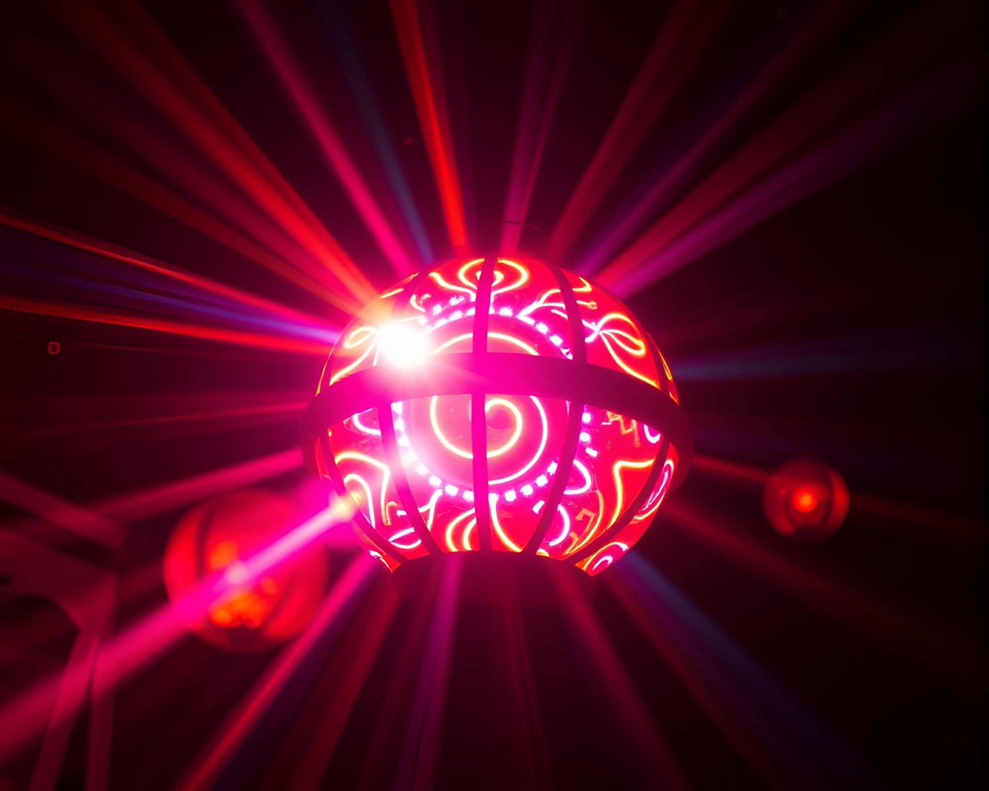 Neon Psychedelic Swirls Illuminated by Lantern Light – free AI stock image