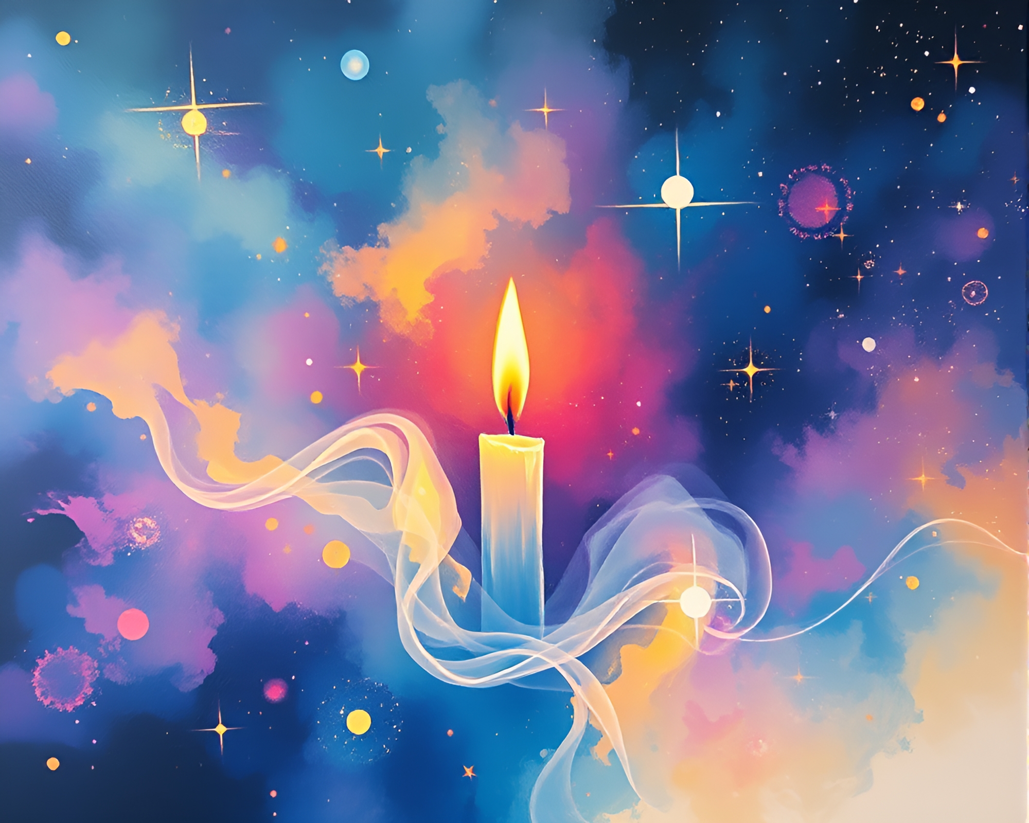 Ethereal Candle Smoke in Galaxy Colors – free AI stock image